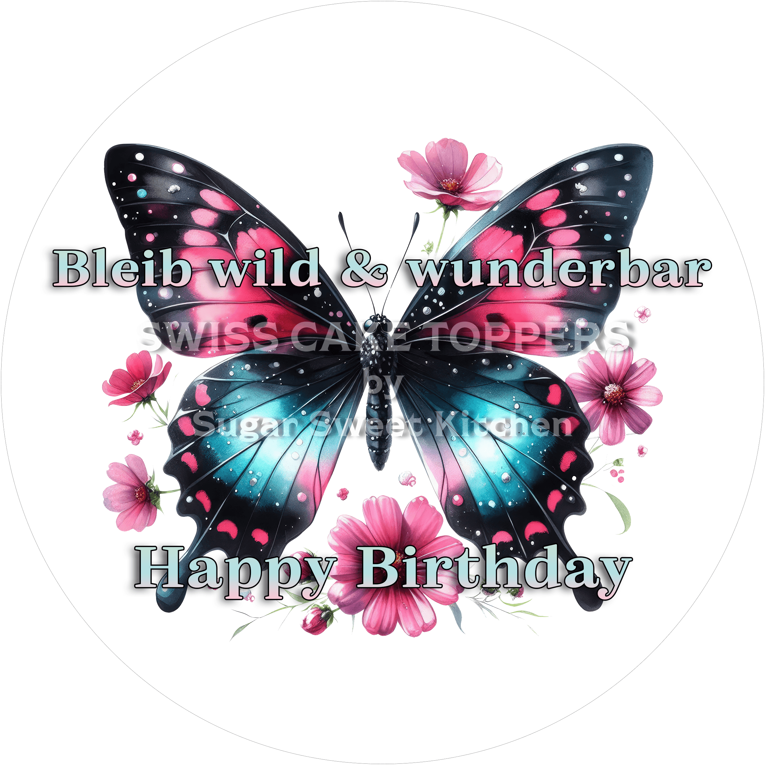 Geburtstags-Tortenaufleger Flower7 - personalisierbar - Fondant- Torten- & Cupcakeaufleger Sugar Sweet Kitchen