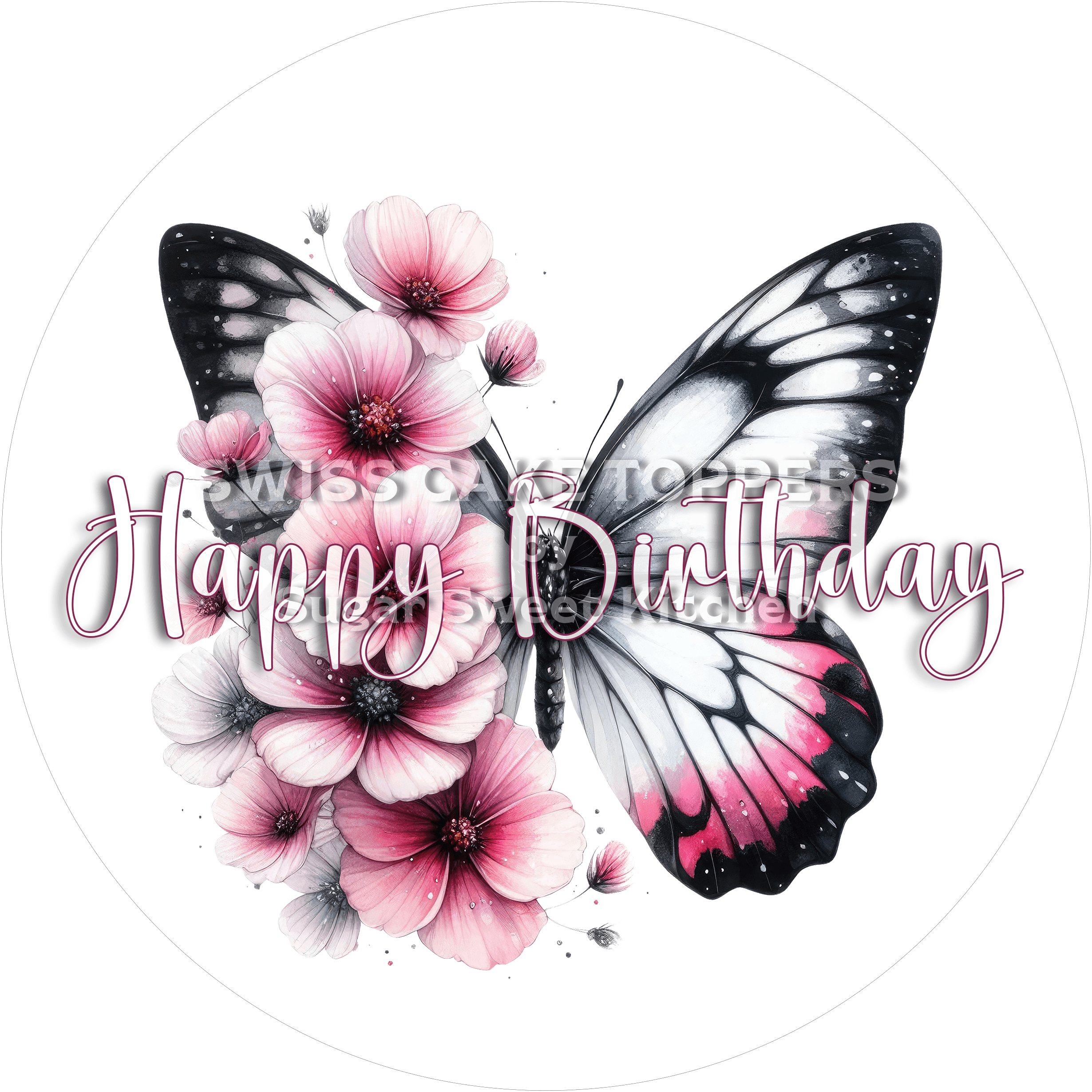 Geburtstags-Tortenaufleger Flower8 - personalisierbar - Fondant- Torten- & Cupcakeaufleger Sugar Sweet Kitchen