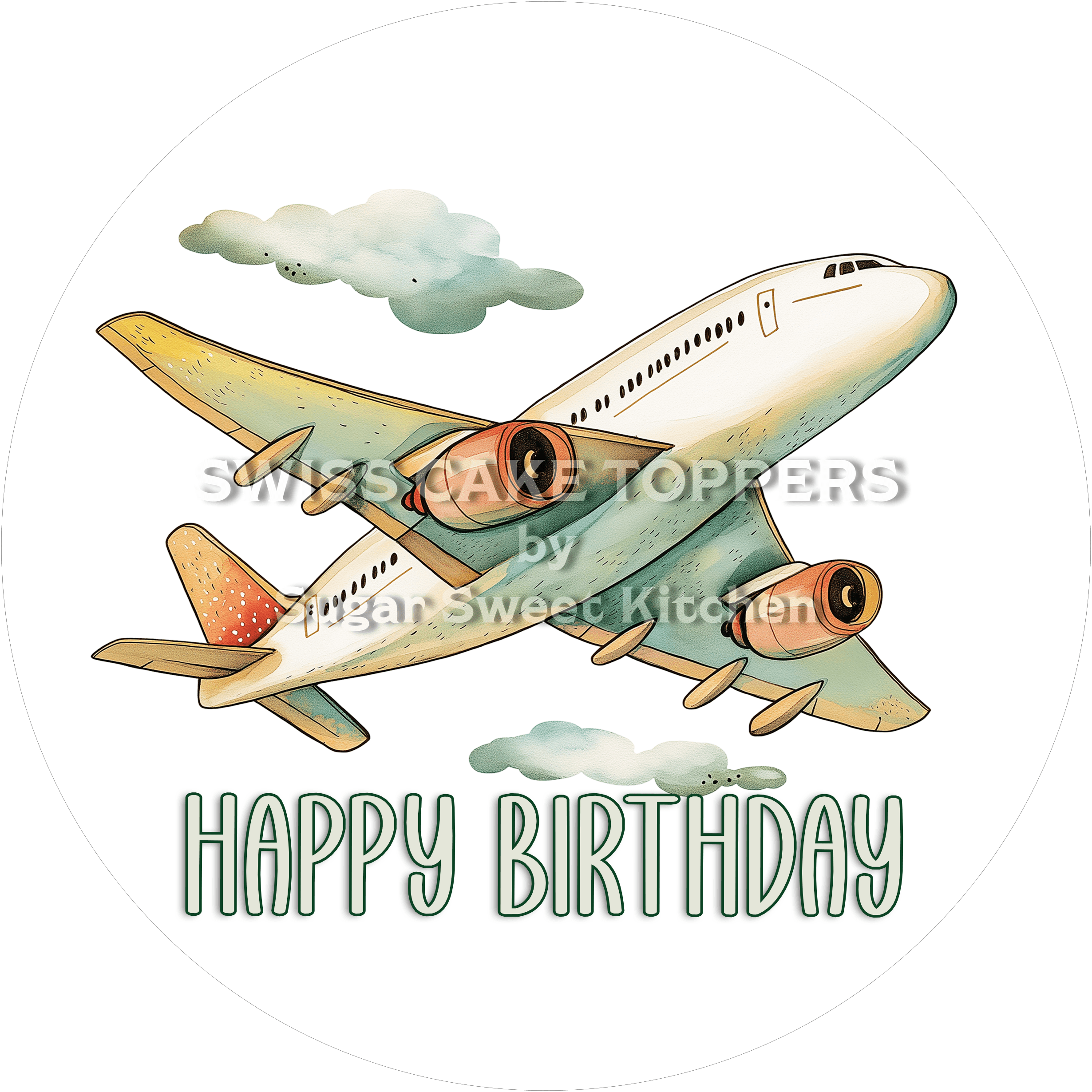Tortenaufleger Geburtstag Flugzeug 04 - essbar & personalisierbar - Fondant- Torten- Cupcakeaufleger Sugar Sweet Kitchen