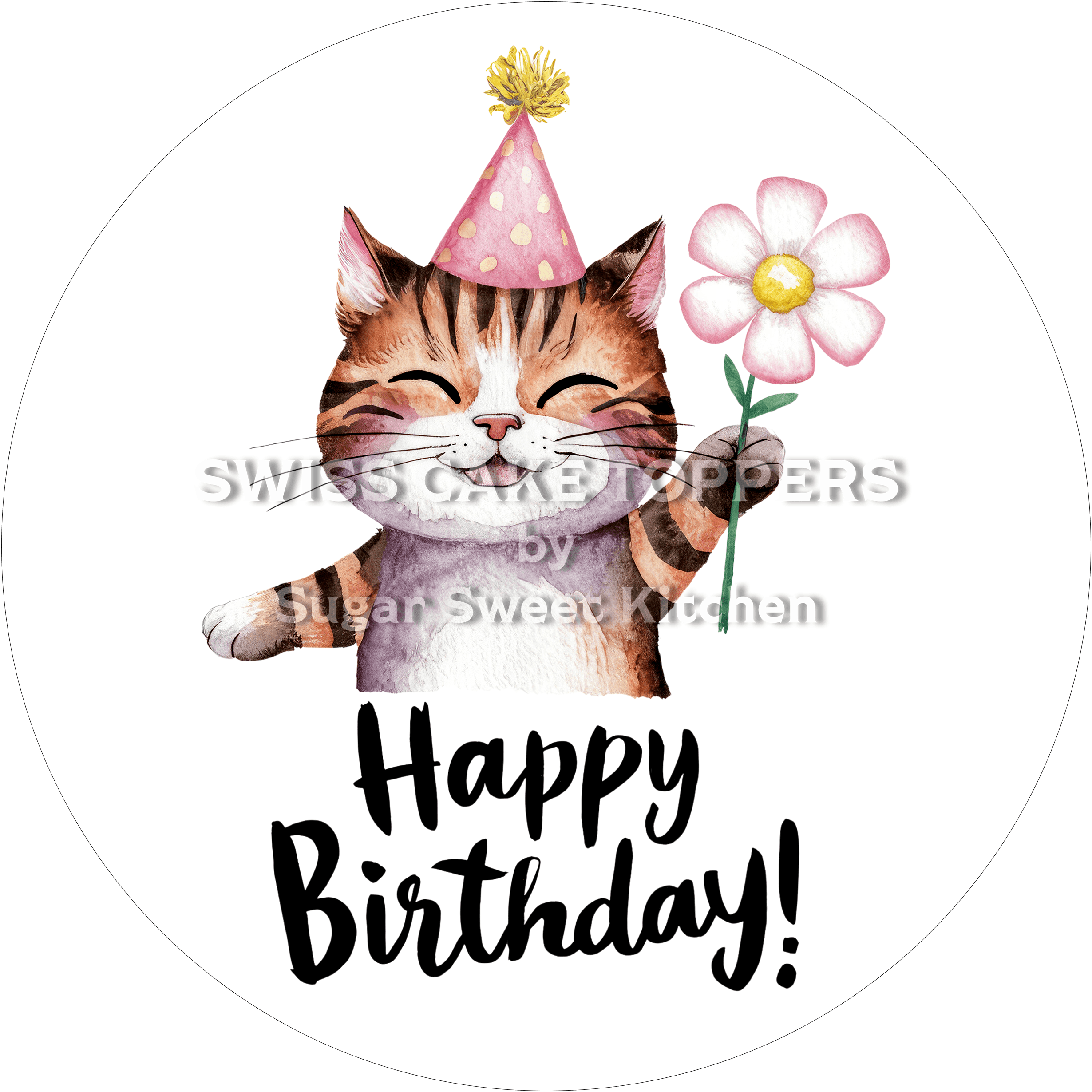 Tortenaufleger Geburtstag Katze 01 - essbar & personalisierbar - Fondant- Torten- Cupcakeaufleger Sugar Sweet Kitchen