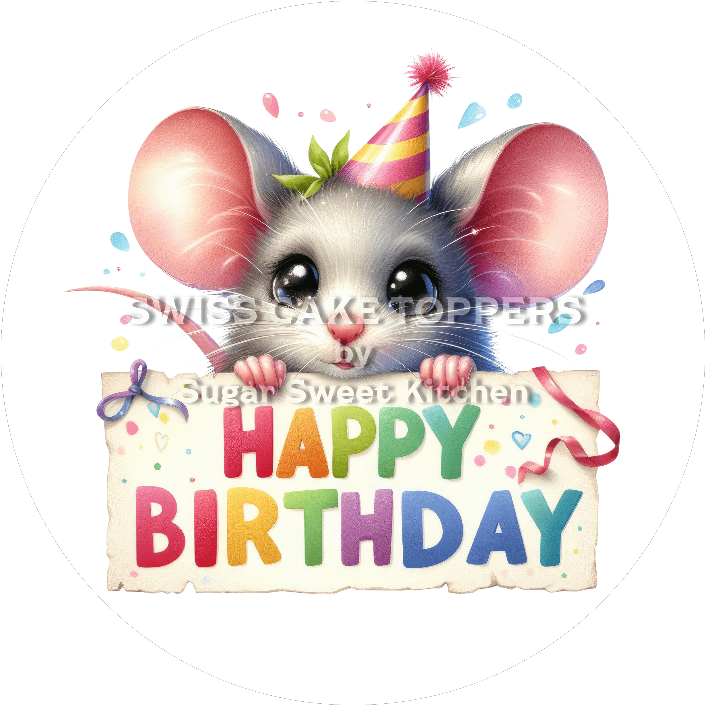 Tortenaufleger Geburtstag Maus 01 - essbar & personalisierbar - Fondant- Torten- Cupcakeaufleger Sugar Sweet Kitchen