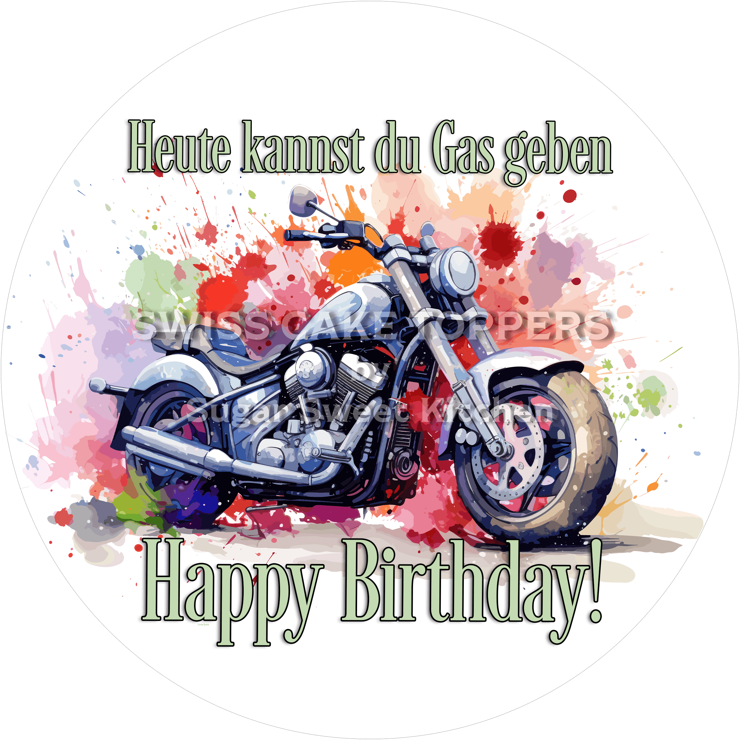 Tortenaufleger Geburtstag Motorrad 01 - essbar & personalisierbar - Fondant- Torten- Cupcakeaufleger Sugar Sweet Kitchen