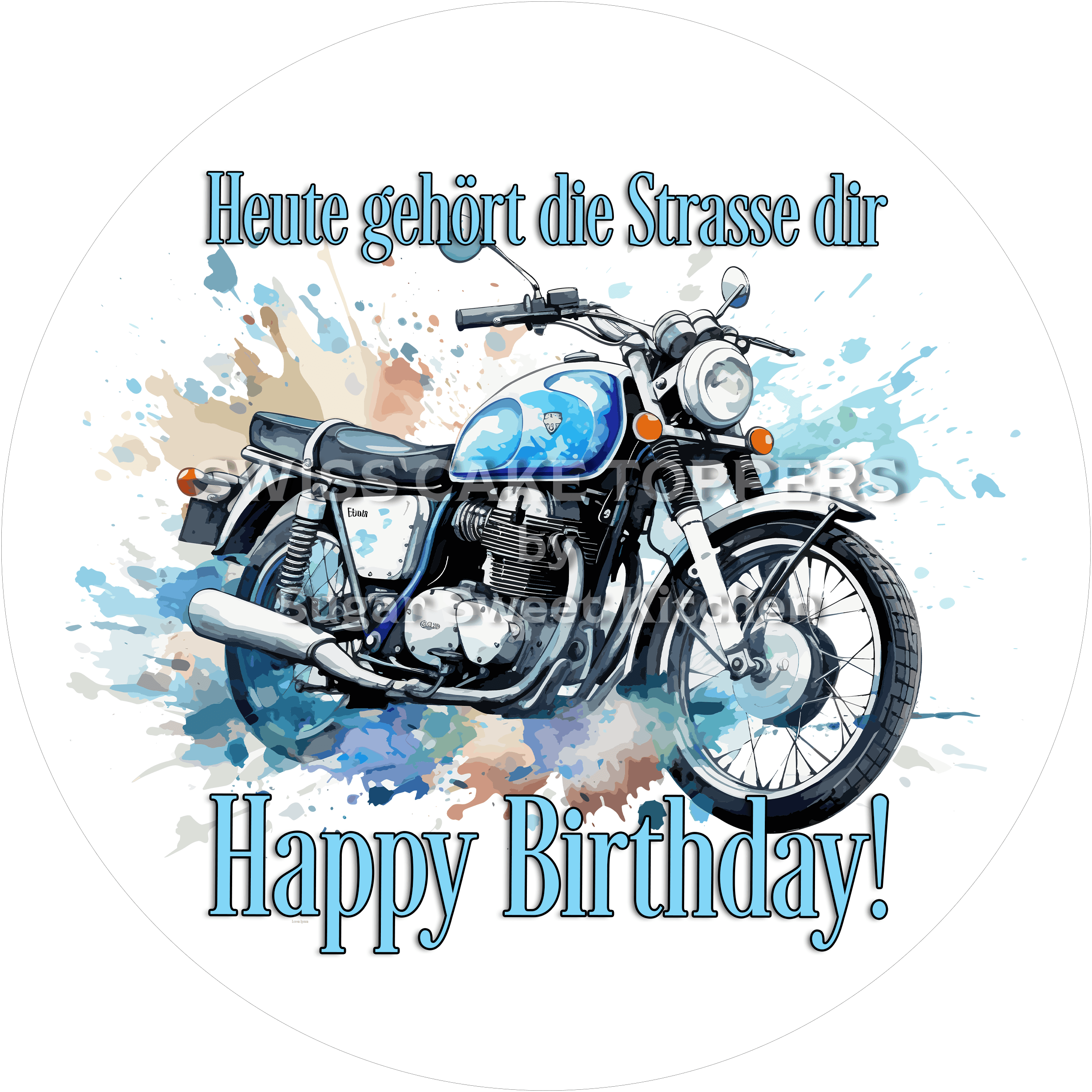 Tortenaufleger Geburtstag Motorrad 02 - essbar & personalisierbar - Fondant- Torten- Cupcakeaufleger Sugar Sweet Kitchen