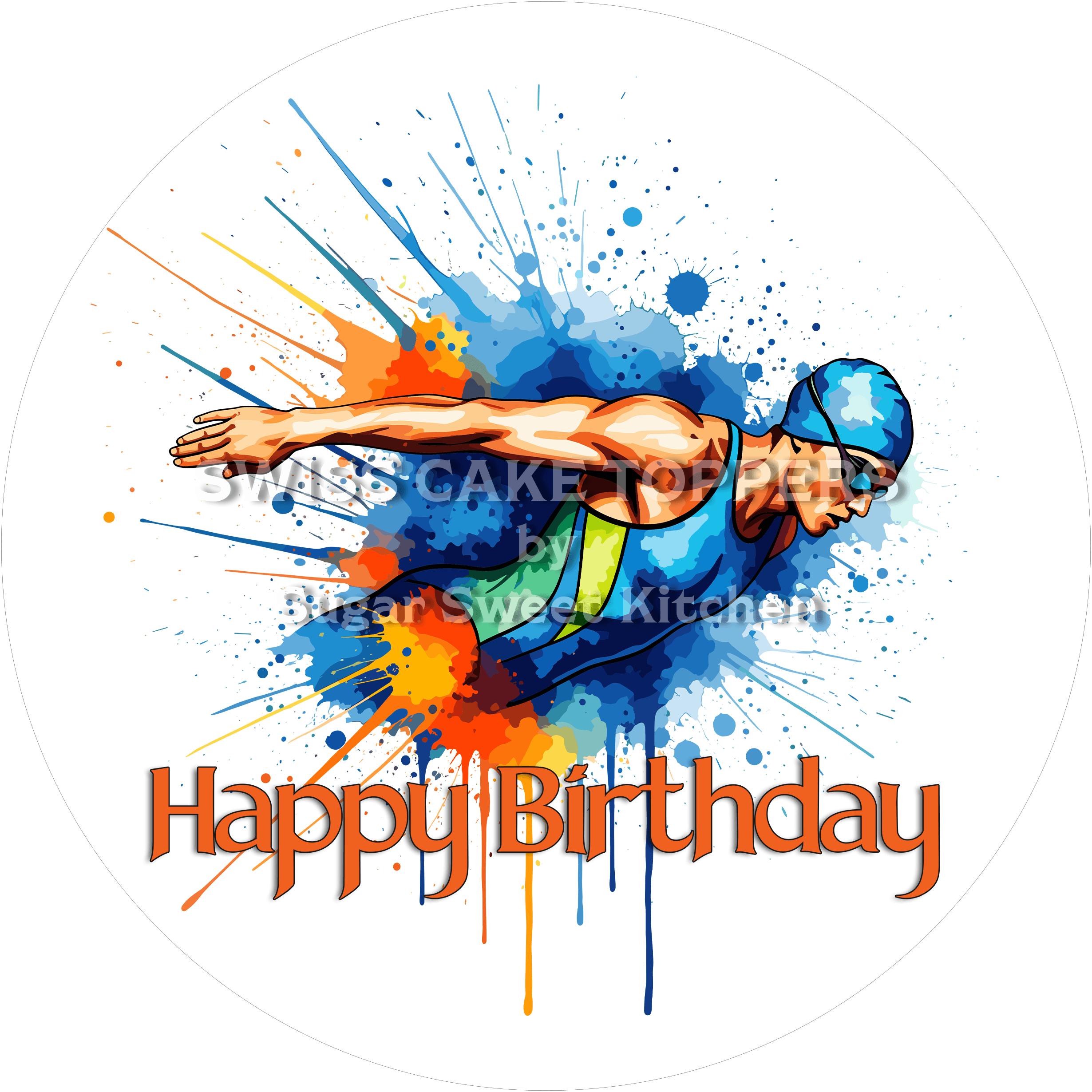 Tortenaufleger Geburtstag Schwimmen 06 - essbar & personalisierbar - Fondant- Torten- Cupcakeaufleger Sugar Sweet