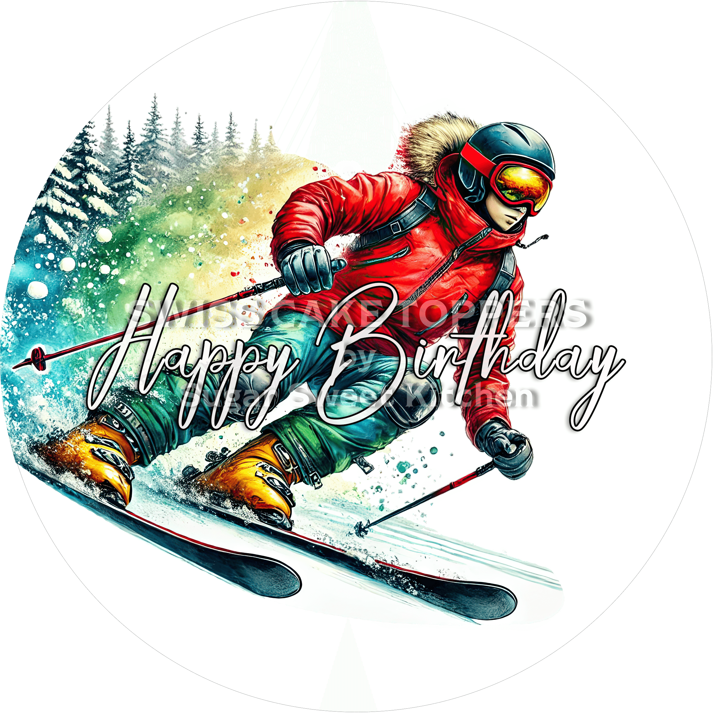 Tortenaufleger Geburtstag Skifahren 02 - essbar & personalisierbar - Fondant- Torten- Cupcakeaufleger Sugar Sweet