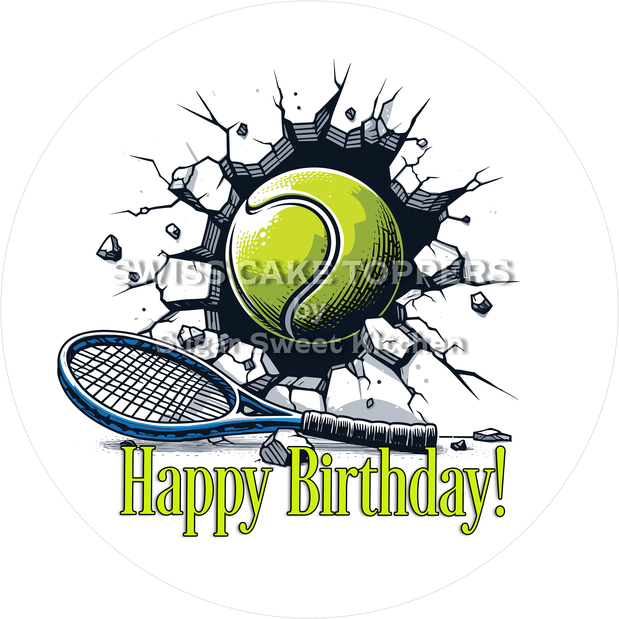 Tortenaufleger Geburtstag Tennis 02 - essbar & personalisierbar - Fondant- Torten- Cupcakeaufleger Sugar Sweet Kitchen