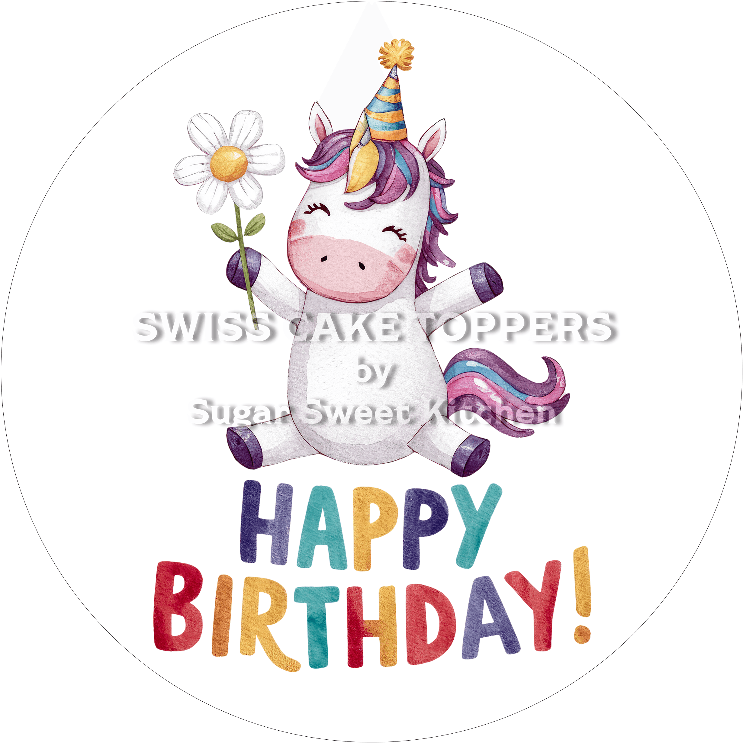 Tortenaufleger Geburtstag Einhorn 01 - essbar & personalisierbar - Fondant- Torten- Cupcakeaufleger Sugar Sweet Kitchen