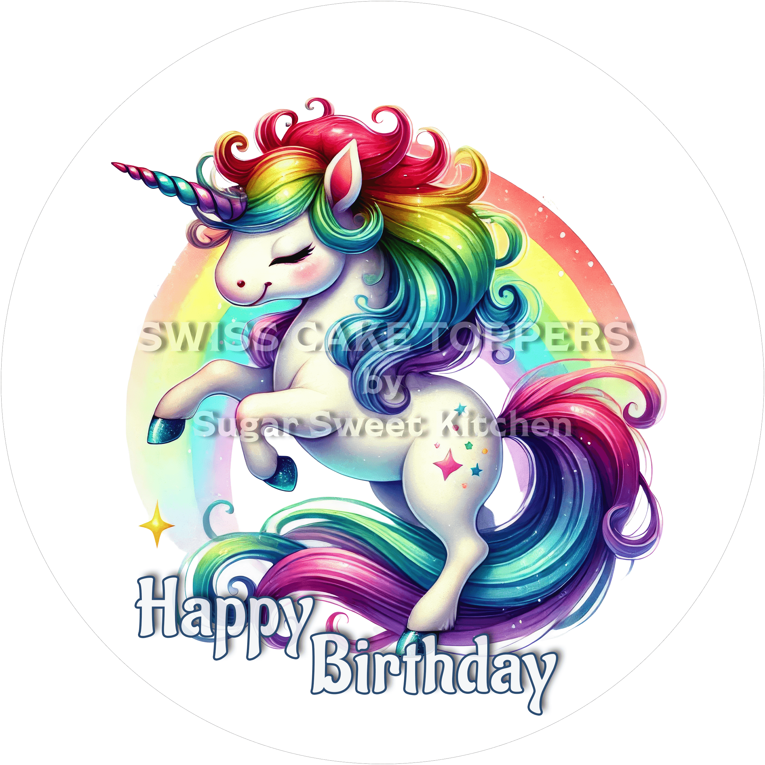 Tortenaufleger Geburtstag Einhorn 02 - essbar & personalisierbar - Fondant- Torten- Cupcakeaufleger Sugar Sweet Kitchen