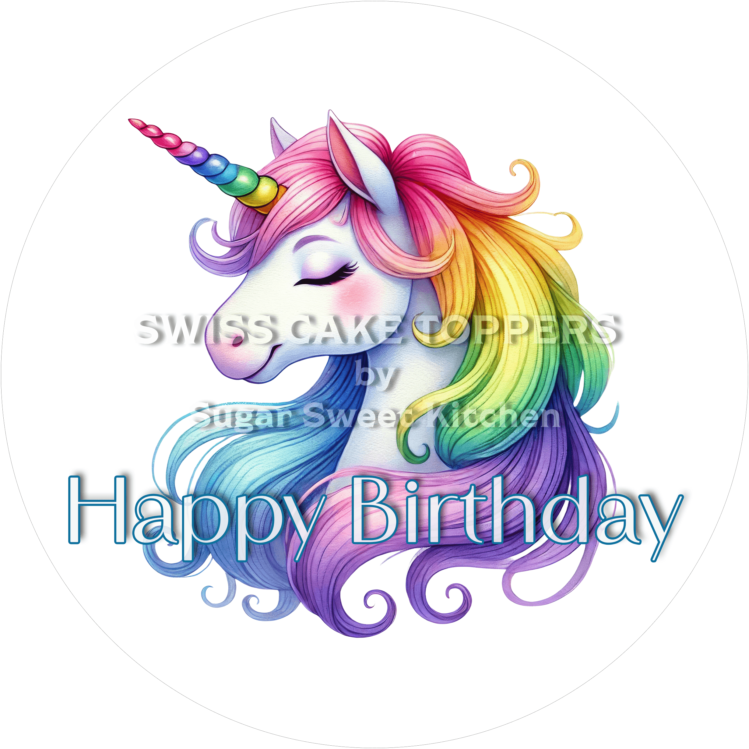 Tortenaufleger Geburtstag Einhorn 03 - essbar & personalisierbar - Fondant- Torten- Cupcakeaufleger Sugar Sweet Kitchen
