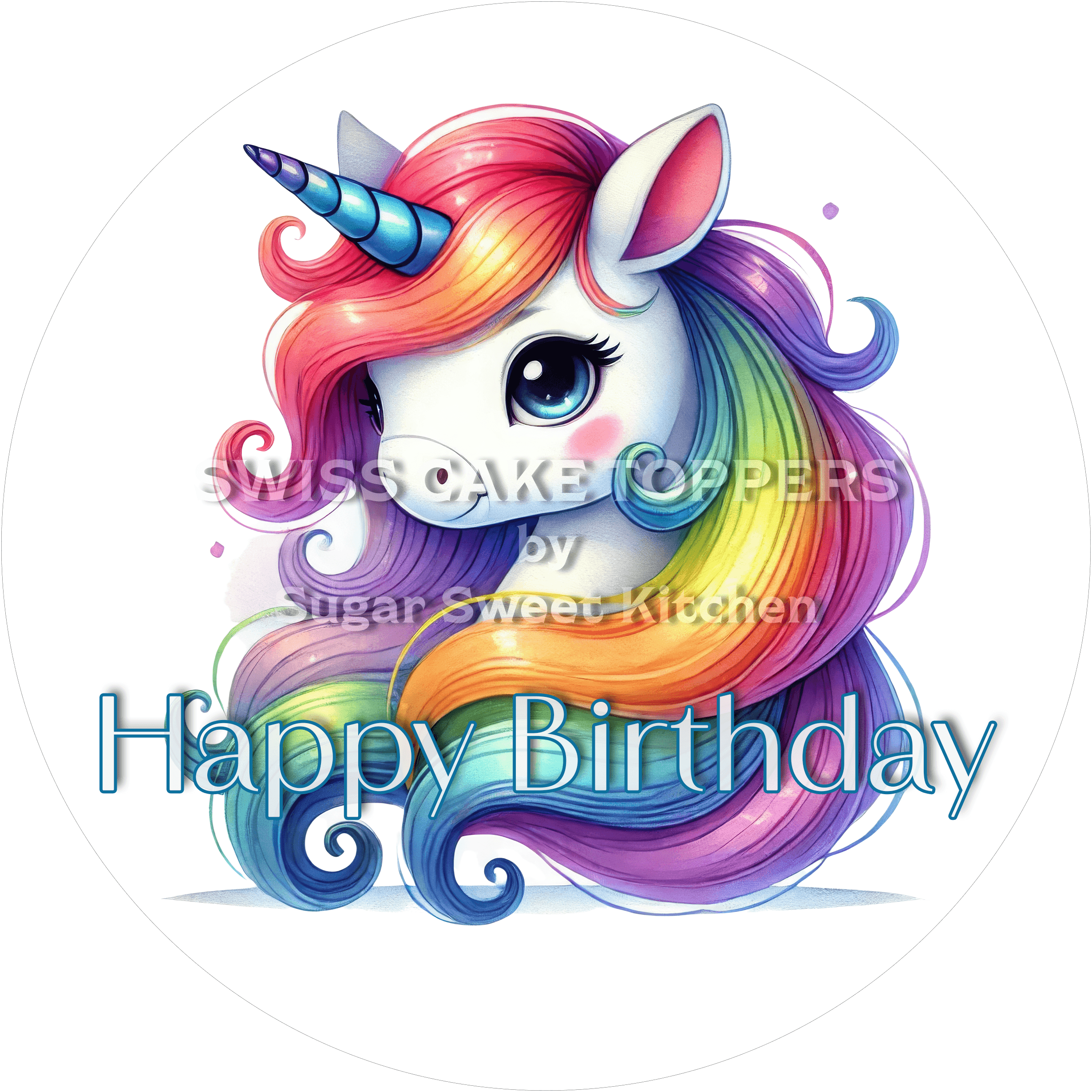 Tortenaufleger Geburtstag Einhorn 04 - essbar & personalisierbar - Fondant- Torten- Cupcakeaufleger Sugar Sweet Kitchen