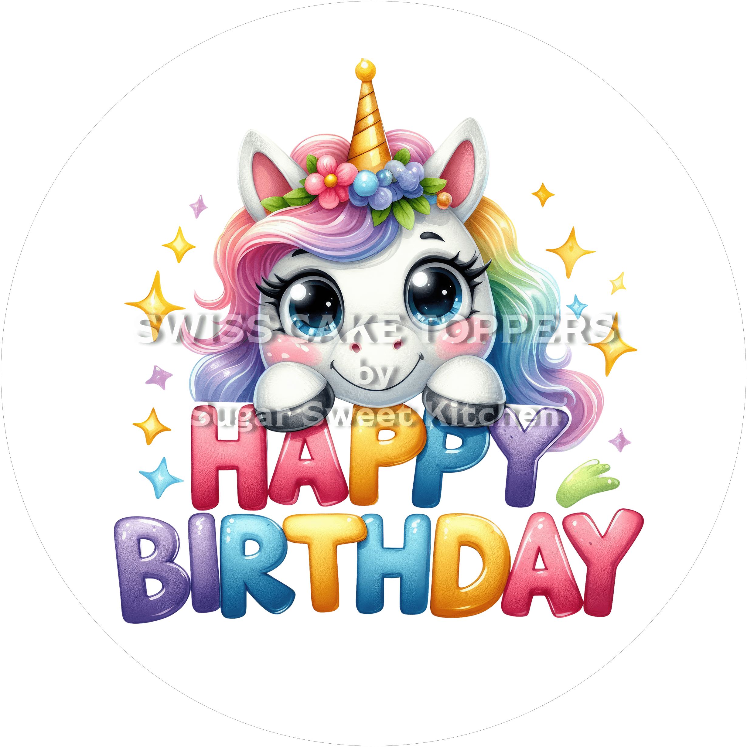 Tortenaufleger Geburtstag Einhorn 05 - essbar & personalisierbar - Fondant- Torten- Cupcakeaufleger Sugar Sweet Kitchen