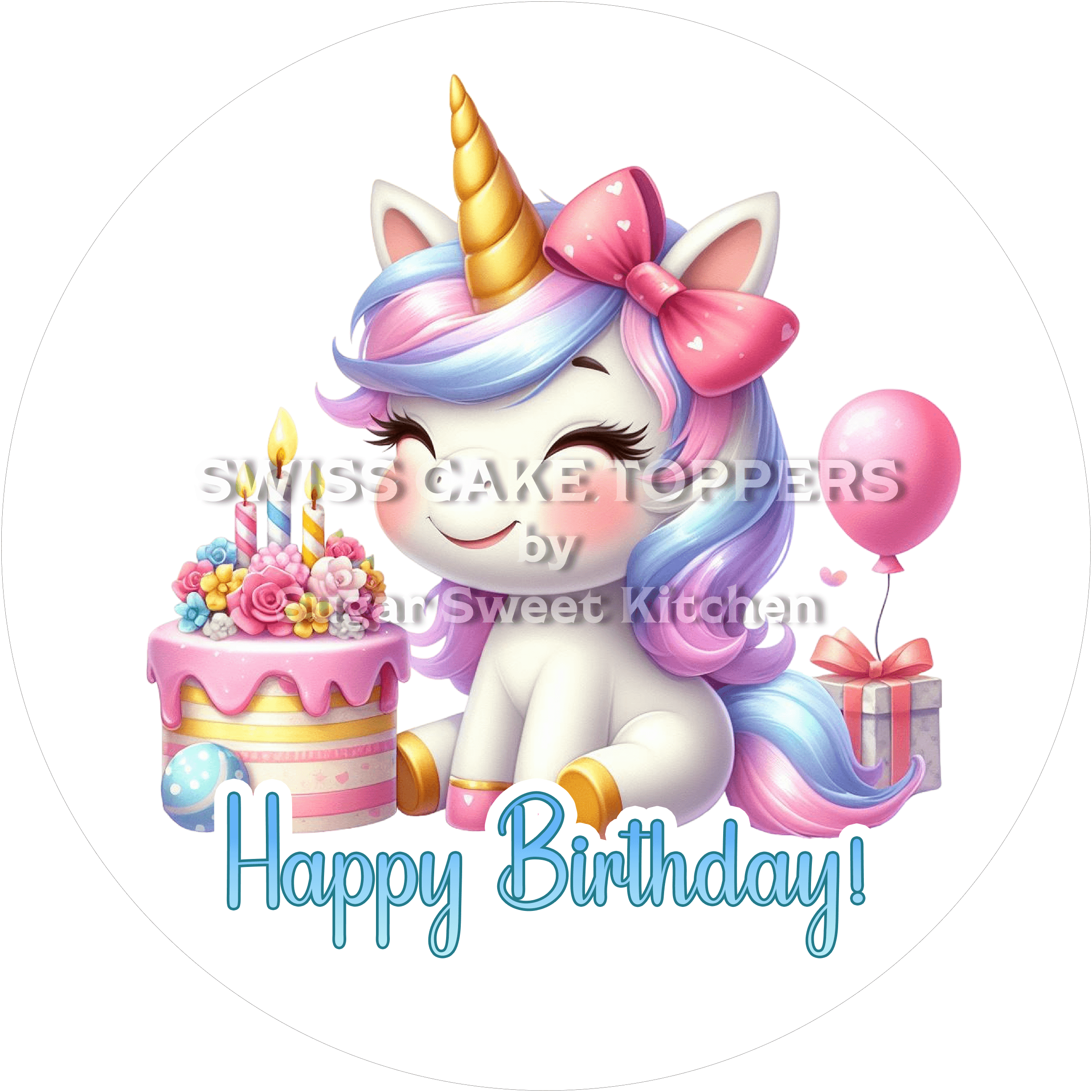 Tortenaufleger Geburtstag Einhorn 06 - essbar & personalisierbar - Fondant- Torten- Cupcakeaufleger Sugar Sweet Kitchen