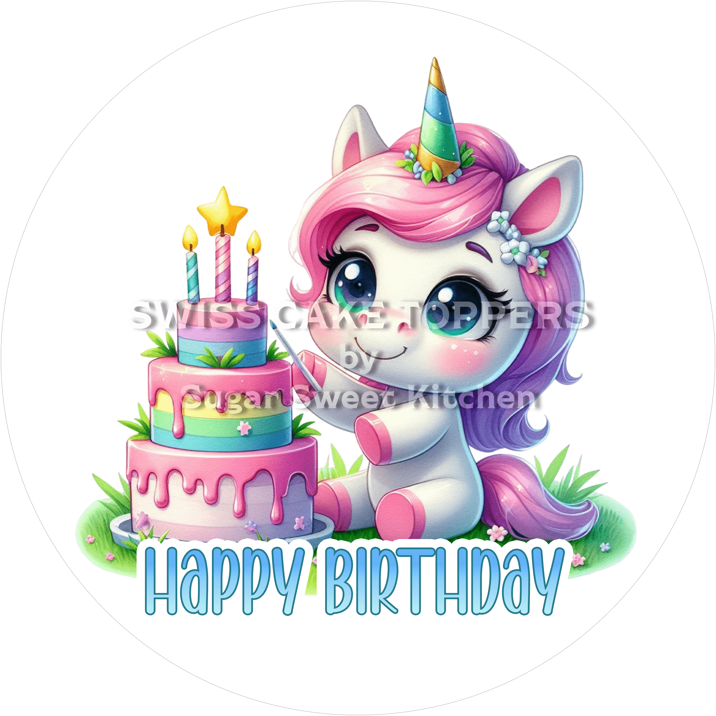 Tortenaufleger Geburtstag Einhorn 09 - essbar & personalisierbar - Fondant- Torten- Cupcakeaufleger Sugar Sweet Kitchen