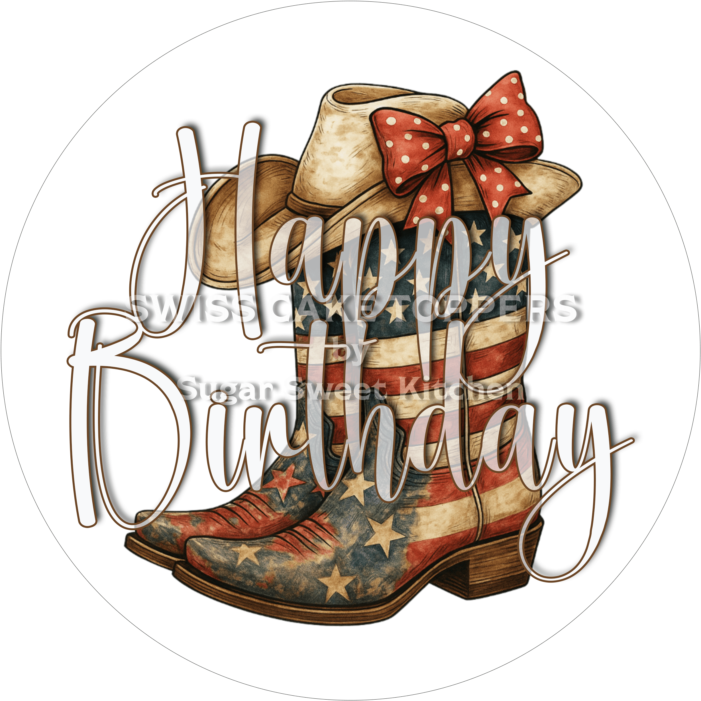 Tortenaufleger Geburtstag Western 01 - personalisierbar - Fondant- Torten- & Cupcakeaufleger Sugar Sweet Kitchen