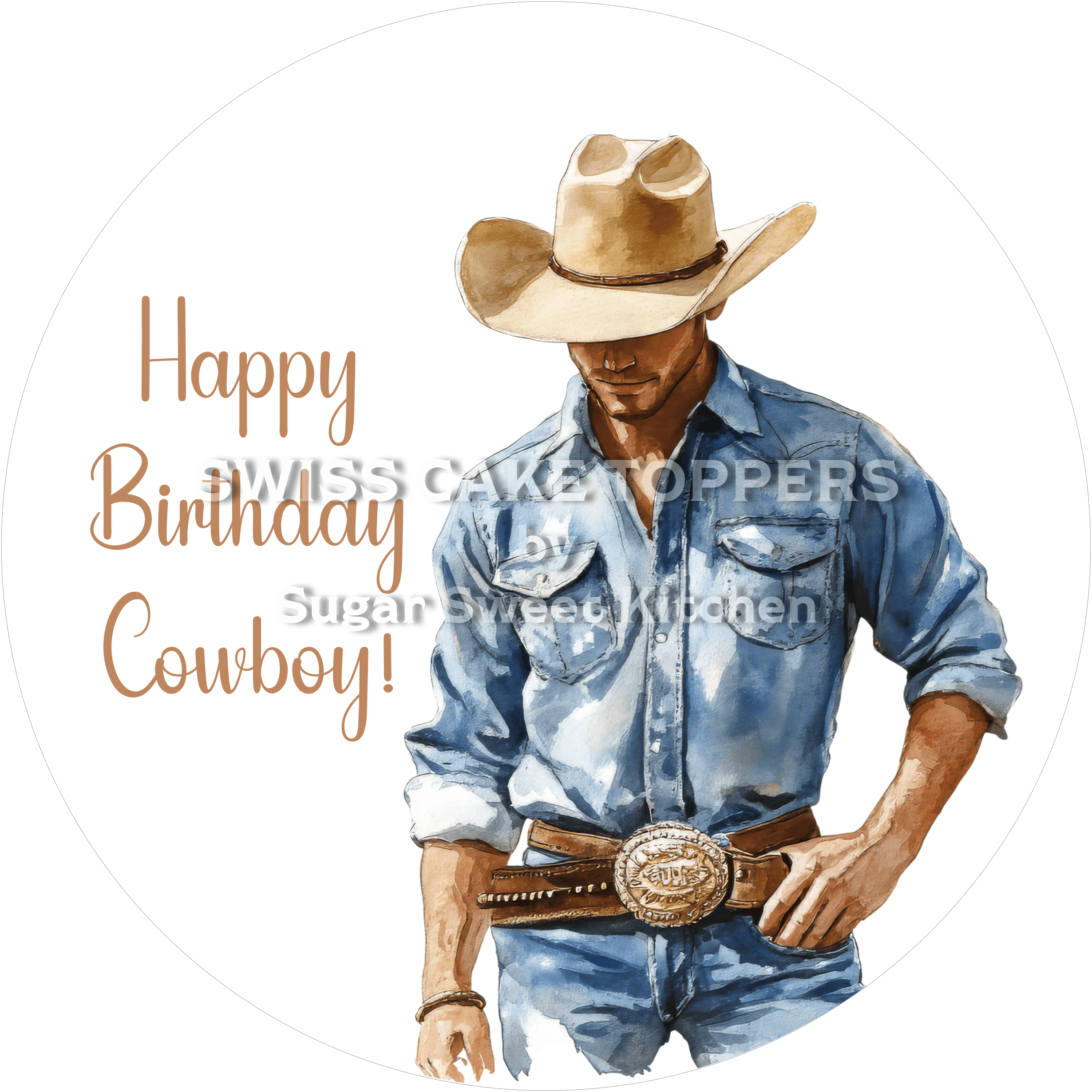 Tortenaufleger Geburtstag Cowboy 07 - personalisierbar - Fondant- Torten- & Cupcakeaufleger Sugar Sweet Kitchen