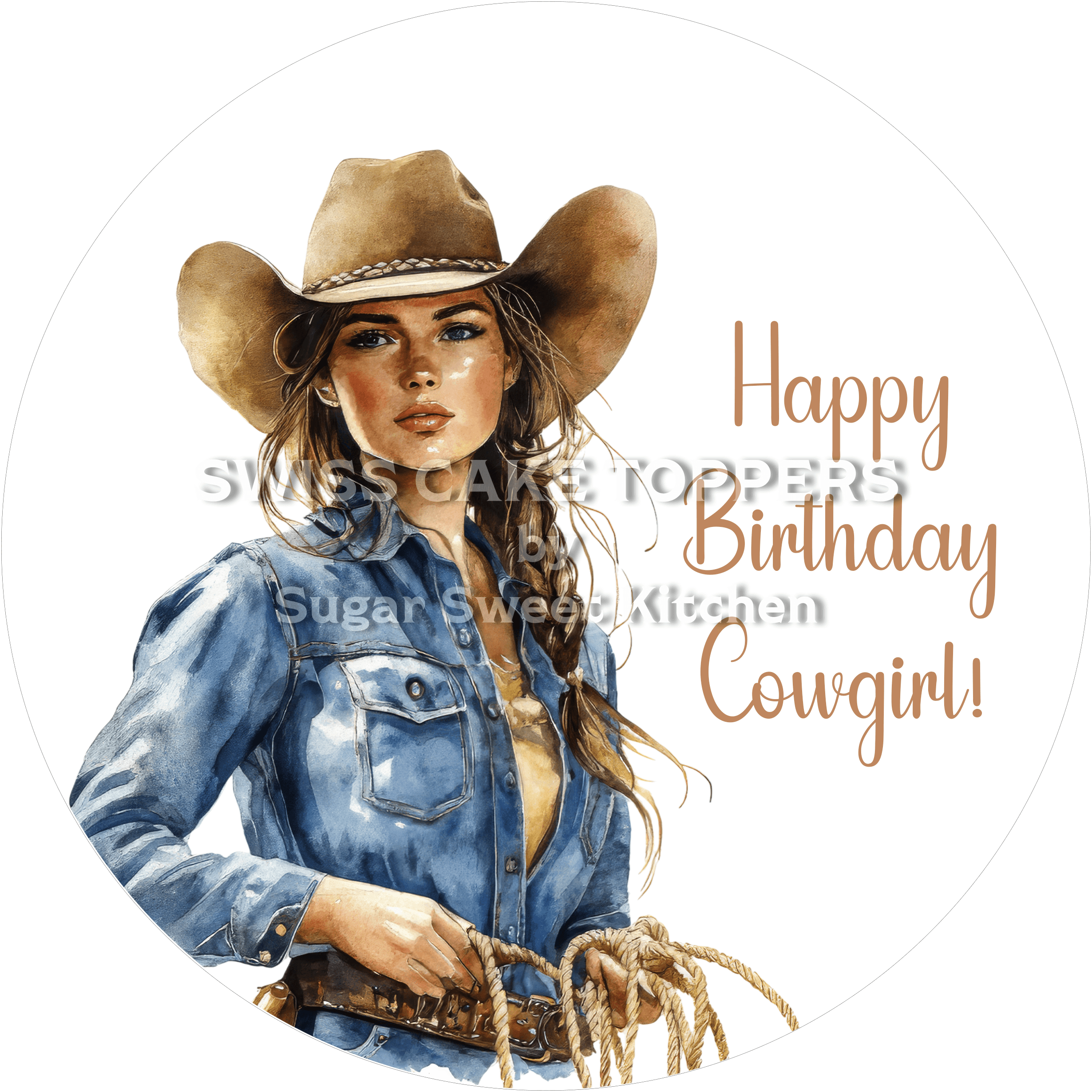 Tortenaufleger Geburtstag Cowgirl 08 - personalisierbar - Fondant- Torten- & Cupcakeaufleger Sugar Sweet Kitchen