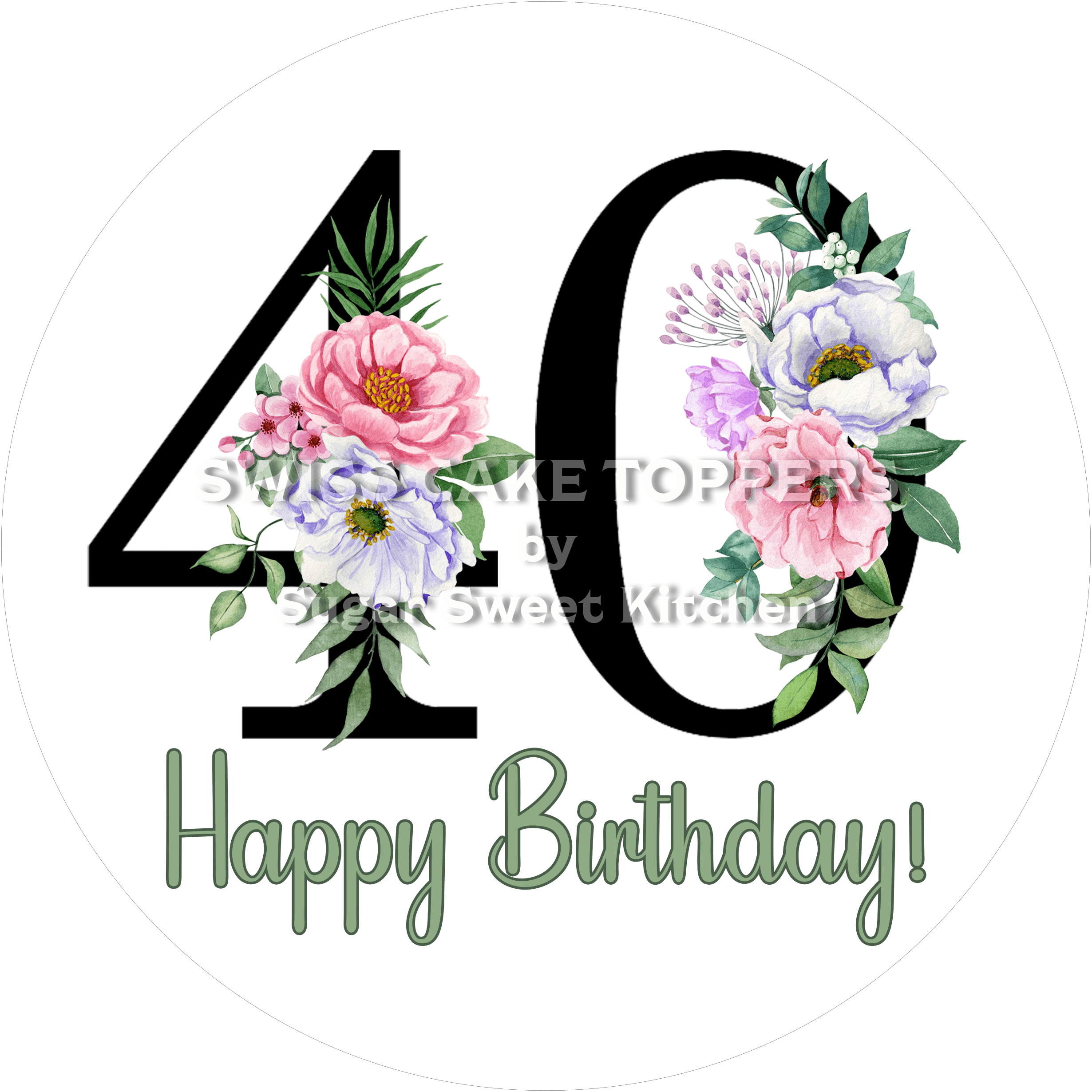 Blumen- Tortenaufleger mit Zahlen - personalisiert - Fondant- Torten- & Cupcakeaufleger Sugar Sweet Kitchen