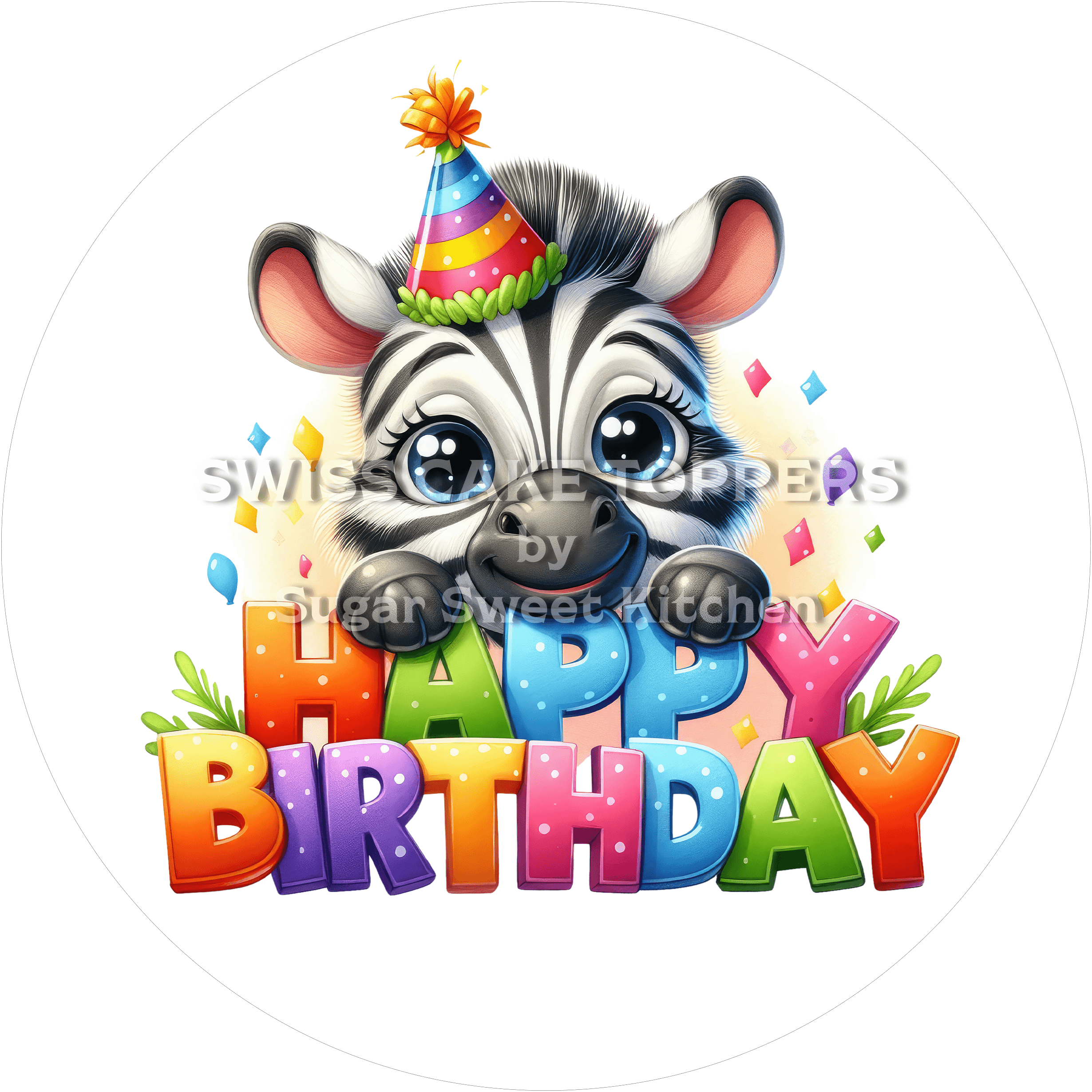 Tortenaufleger Geburtstag Zebra 01 - essbar & personalisierbar - Fondant- Torten- Cupcakeaufleger Sugar Sweet Kitchen