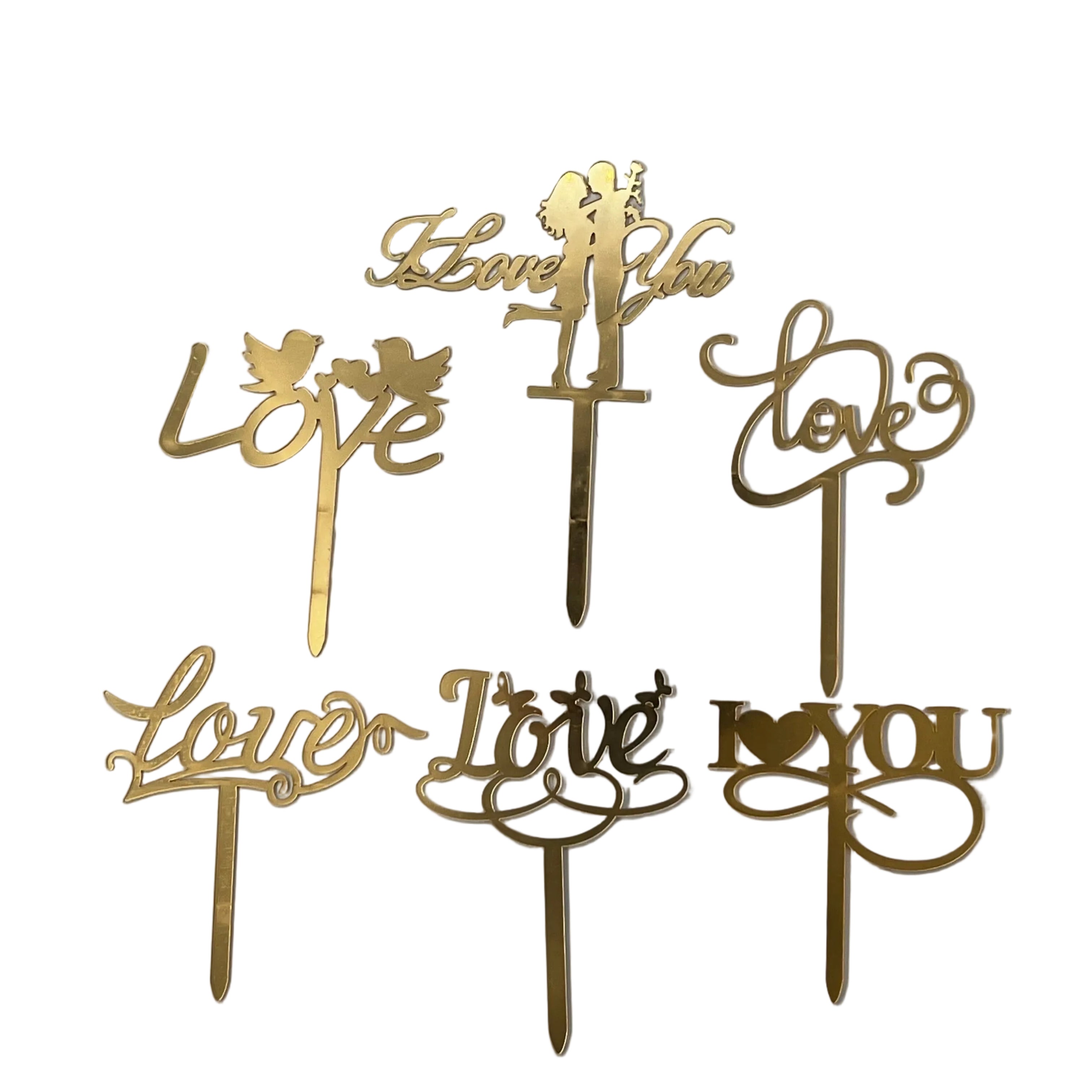 Hochzeits- Valentins Cupcake Topper Gold / 6Stk. - Dekorationen nicht essbar Sugar Sweet Kitchen