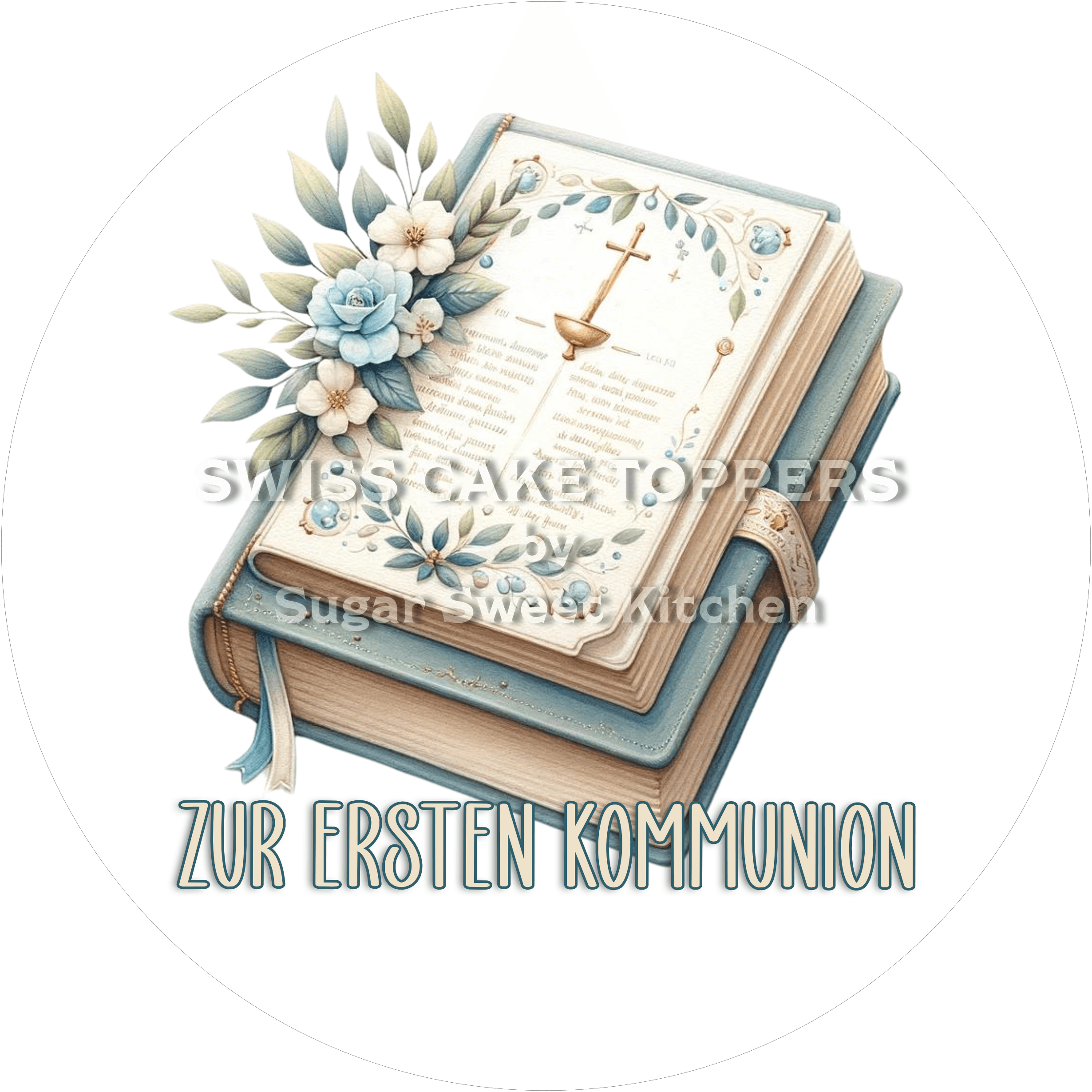 Stilvoller Tortenaufleger Kommunion4 - personalisierbar - Fondant- Torten- & Cupcakeaufleger Sugar Sweet Kitchen