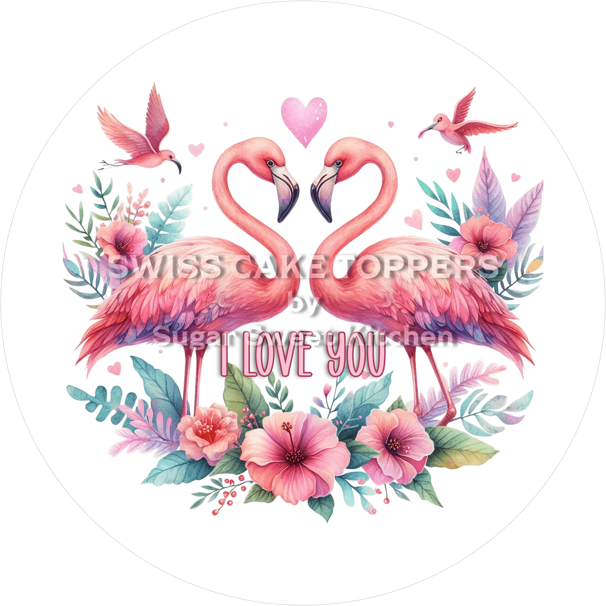 Love- Tortenaufleger Flamingos - personalisierbar - Fondant- Torten- & Cupcakeaufleger Sugar Sweet Kitchen