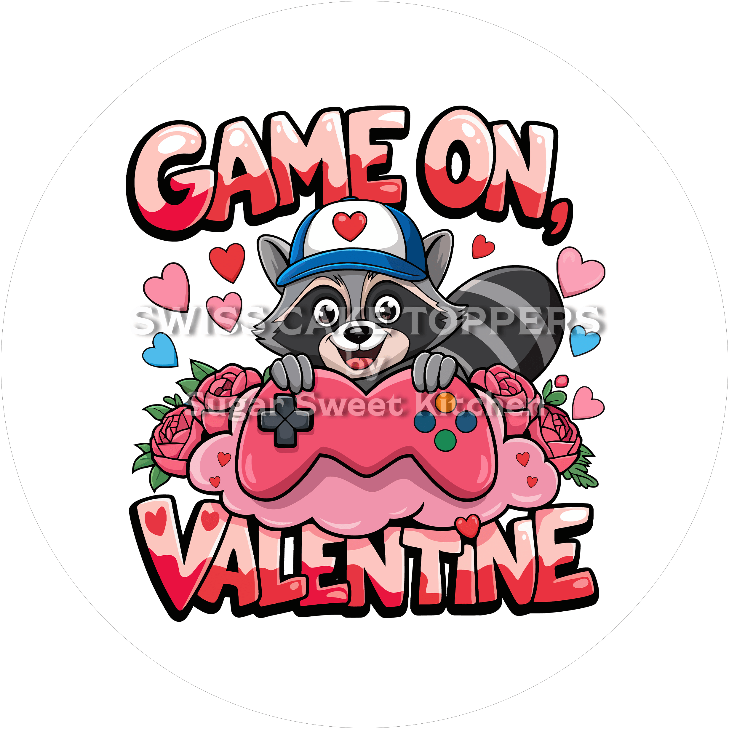 Süsser Valentins- Tortenaufleger für Gamer - personalisierbar - Fondant- Torten- & Cupcakeaufleger Sugar Sweet Kitchen