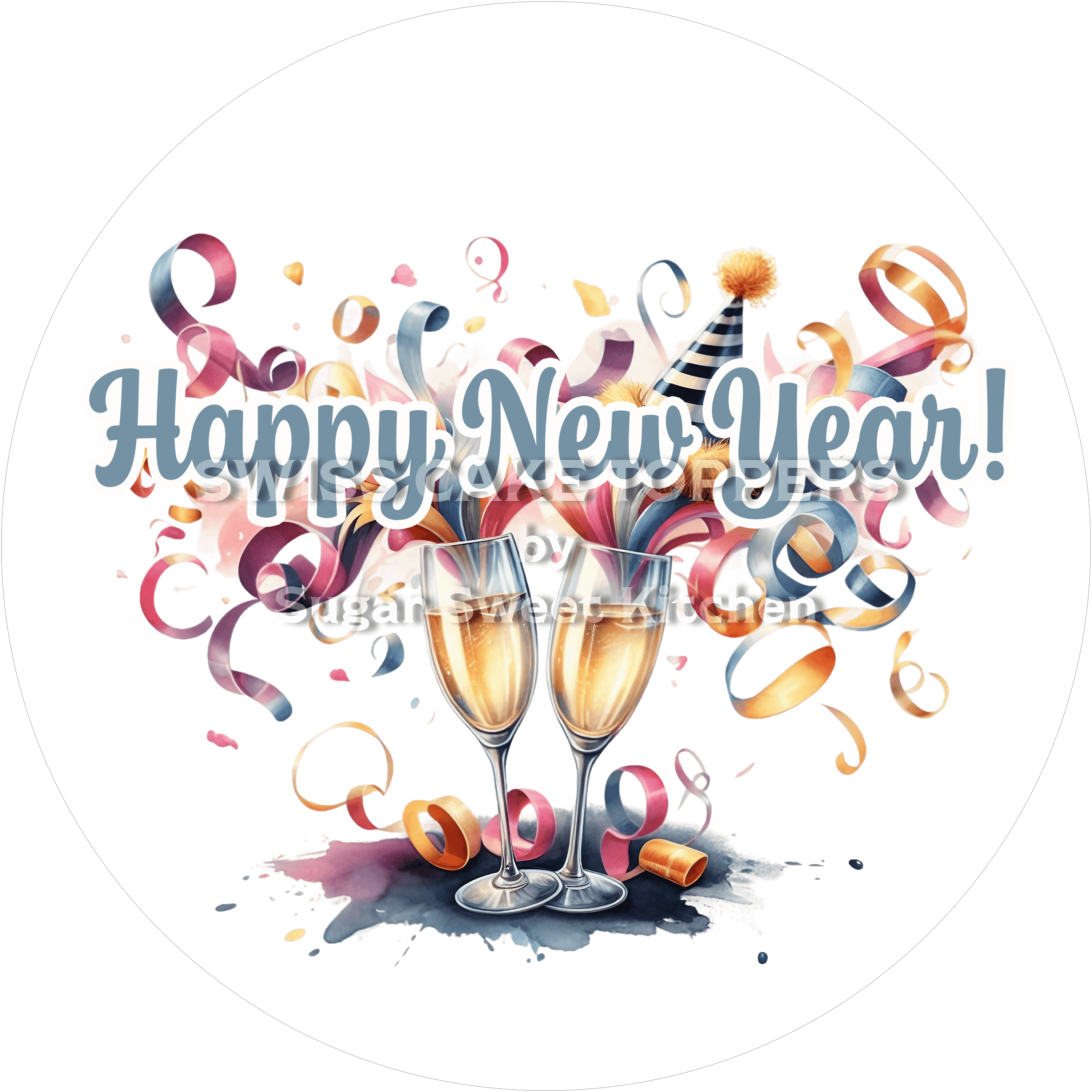Happy New Year-Tortenaufleger1 - personalisierbar - Fondant- Torten- & Cupcakeaufleger Sugar Sweet Kitchen