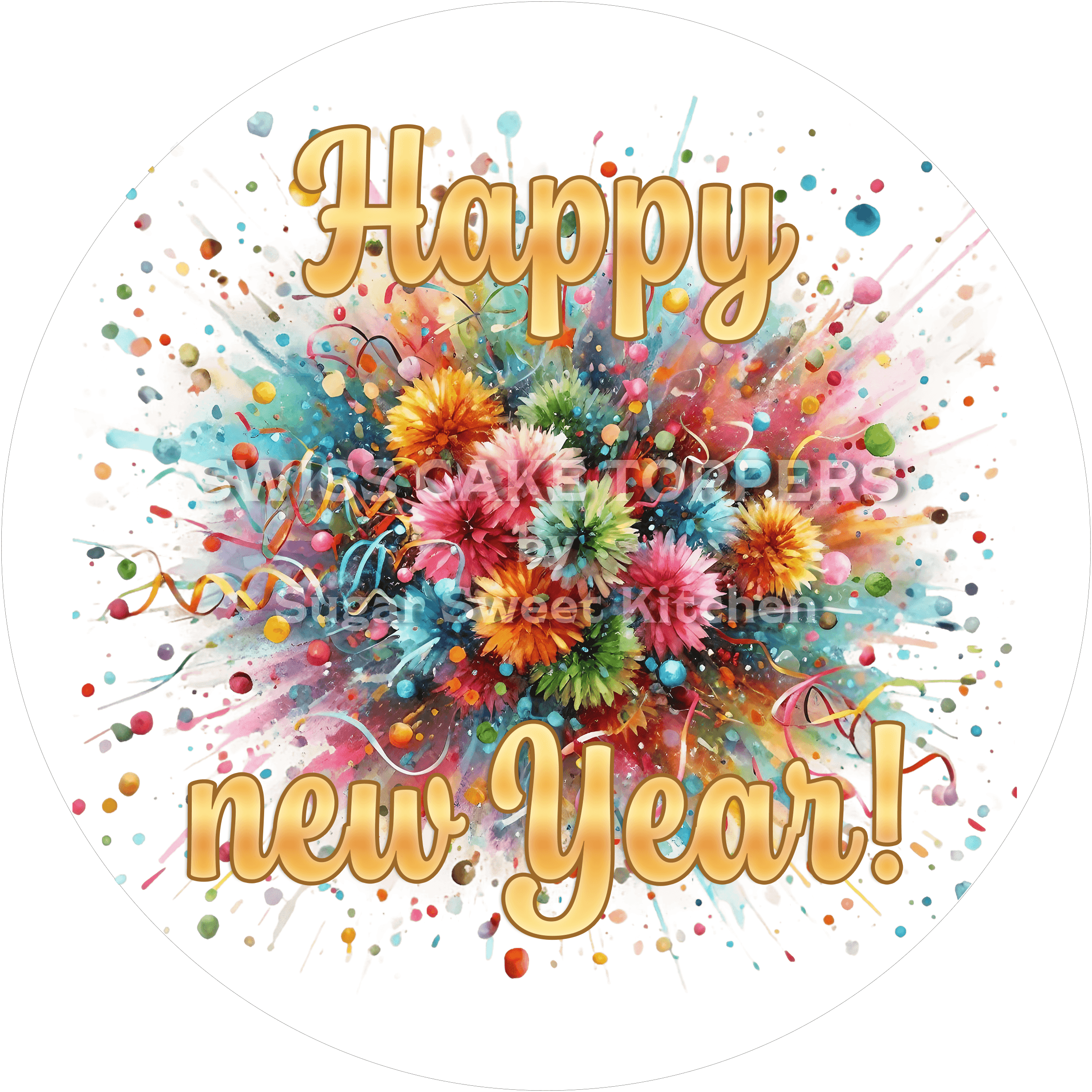 Happy New Year-Tortenaufleger2 - personalisierbar - Fondant- Torten- & Cupcakeaufleger Sugar Sweet Kitchen