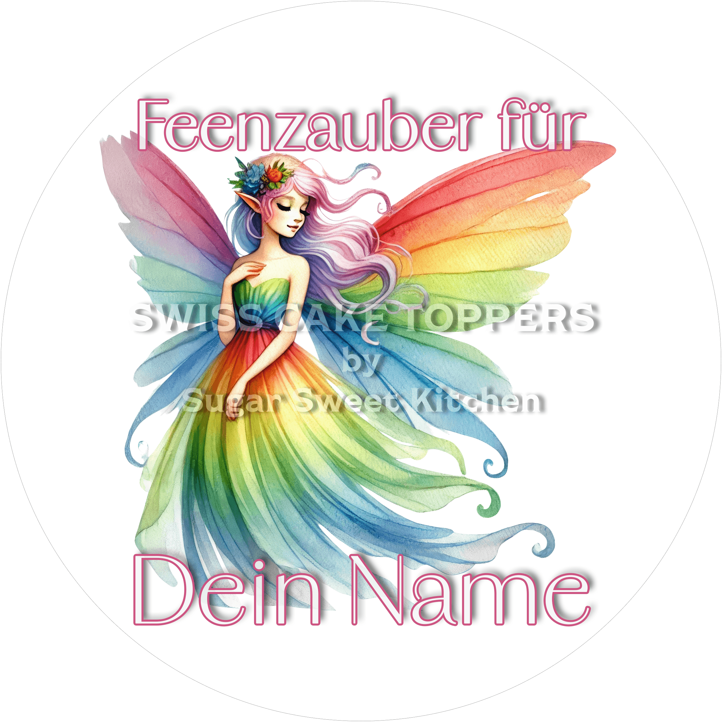 Tortenaufleger Geburtstag Fee 01 - mit Namen - Fondant- Torten- & Cupcakeaufleger Sugar Sweet Kitchen
