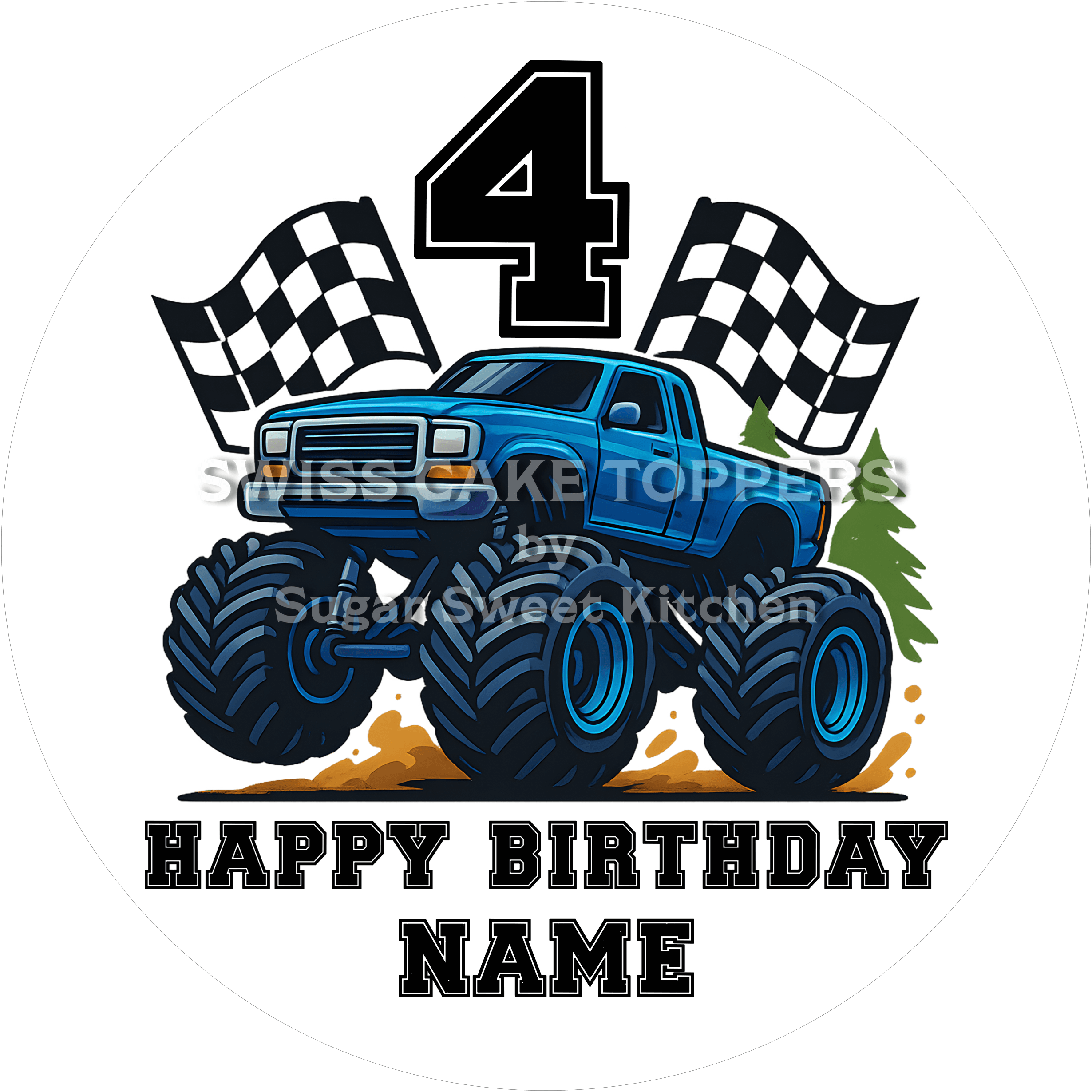 Tortenaufleger Geburtstag Monstertruck 01 - essbar & personalisierbar - Fondant- Torten- Cupcakeaufleger Sugar Sweet