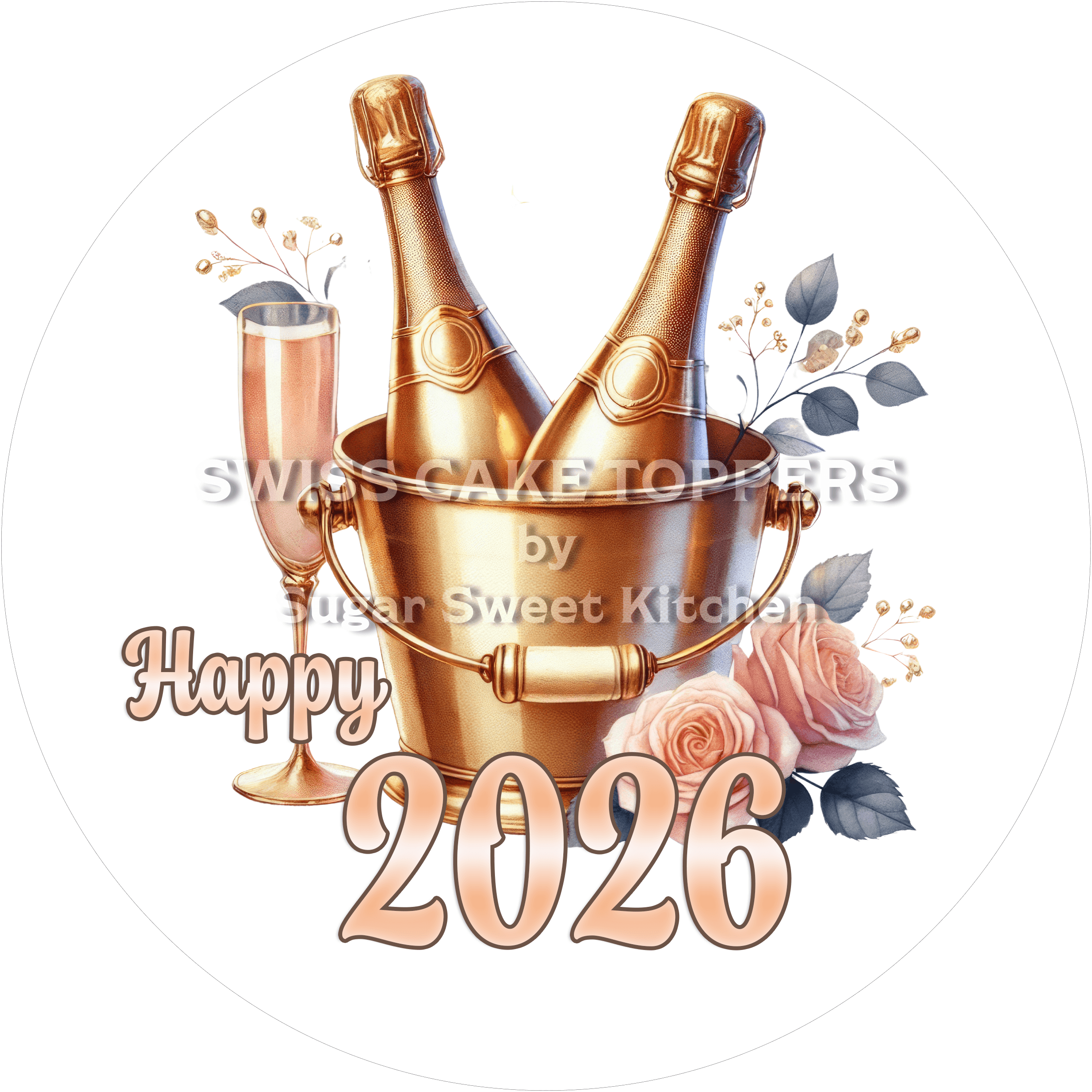 Prosit-New Year-Tortenaufleger mit Jahreszahl10 - personalisierbar - Fondant- Torten- & Cupcakeaufleger Sugar Sweet