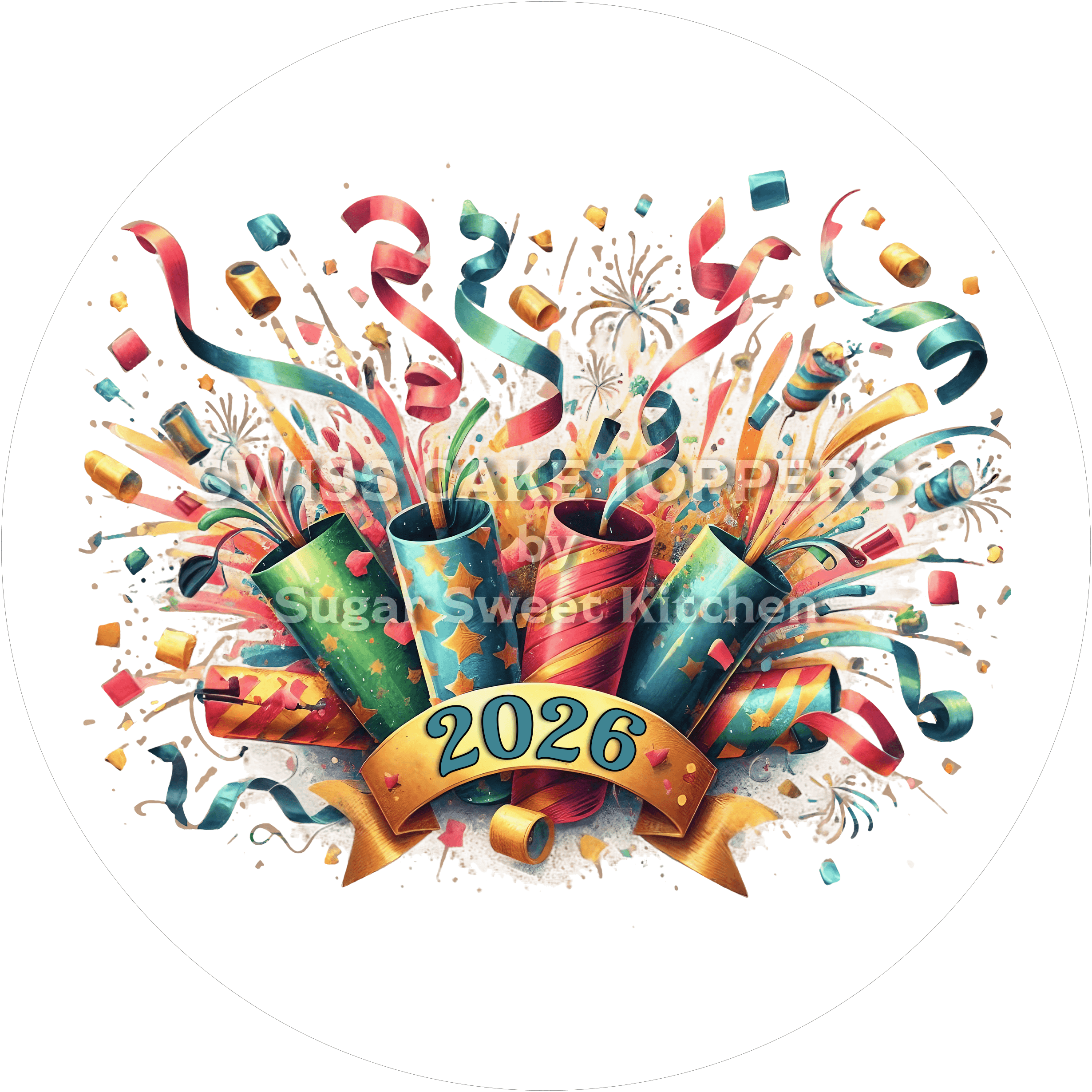 Cooler New Year-Tortenaufleger mit Jahreszahl4 - personalisierbar - Fondant- Torten- & Cupcakeaufleger Sugar Sweet