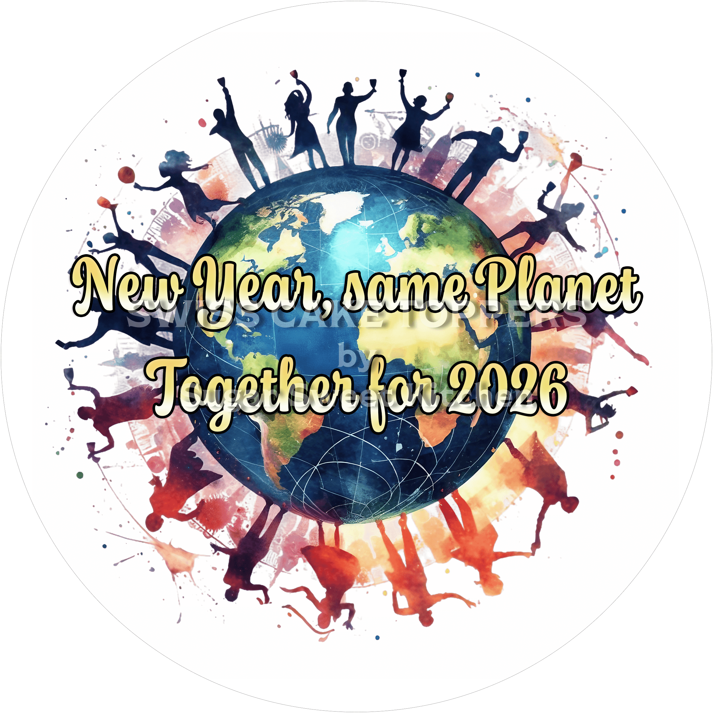 Together-New Year-Tortenaufleger mit Jahreszahl7 - personalisierbar - Fondant- Torten- & Cupcakeaufleger Sugar Sweet