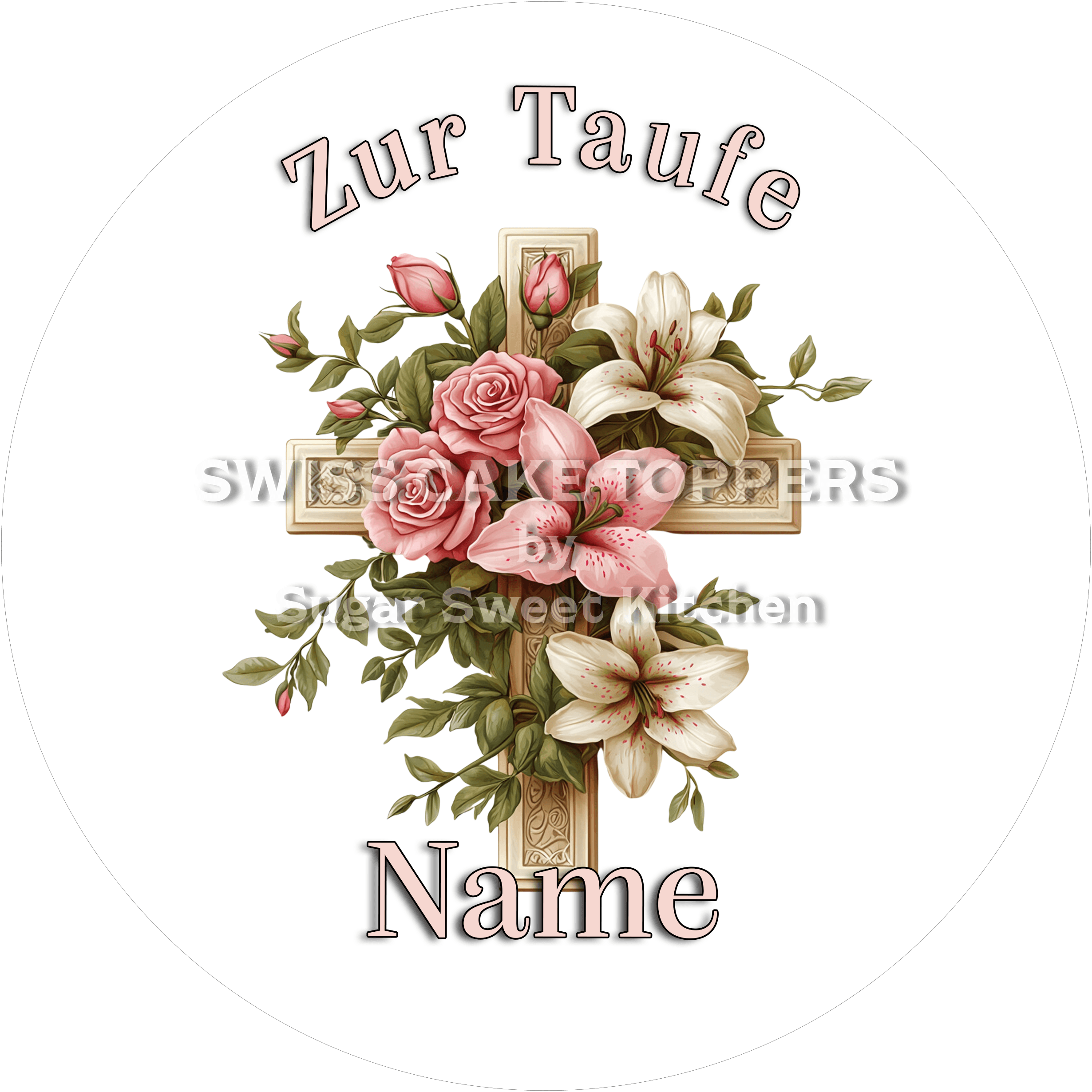 Wunderschöner Tortenaufleger zur Taufe mit Namen - Fondant- Torten- & Cupcakeaufleger Sugar Sweet Kitchen