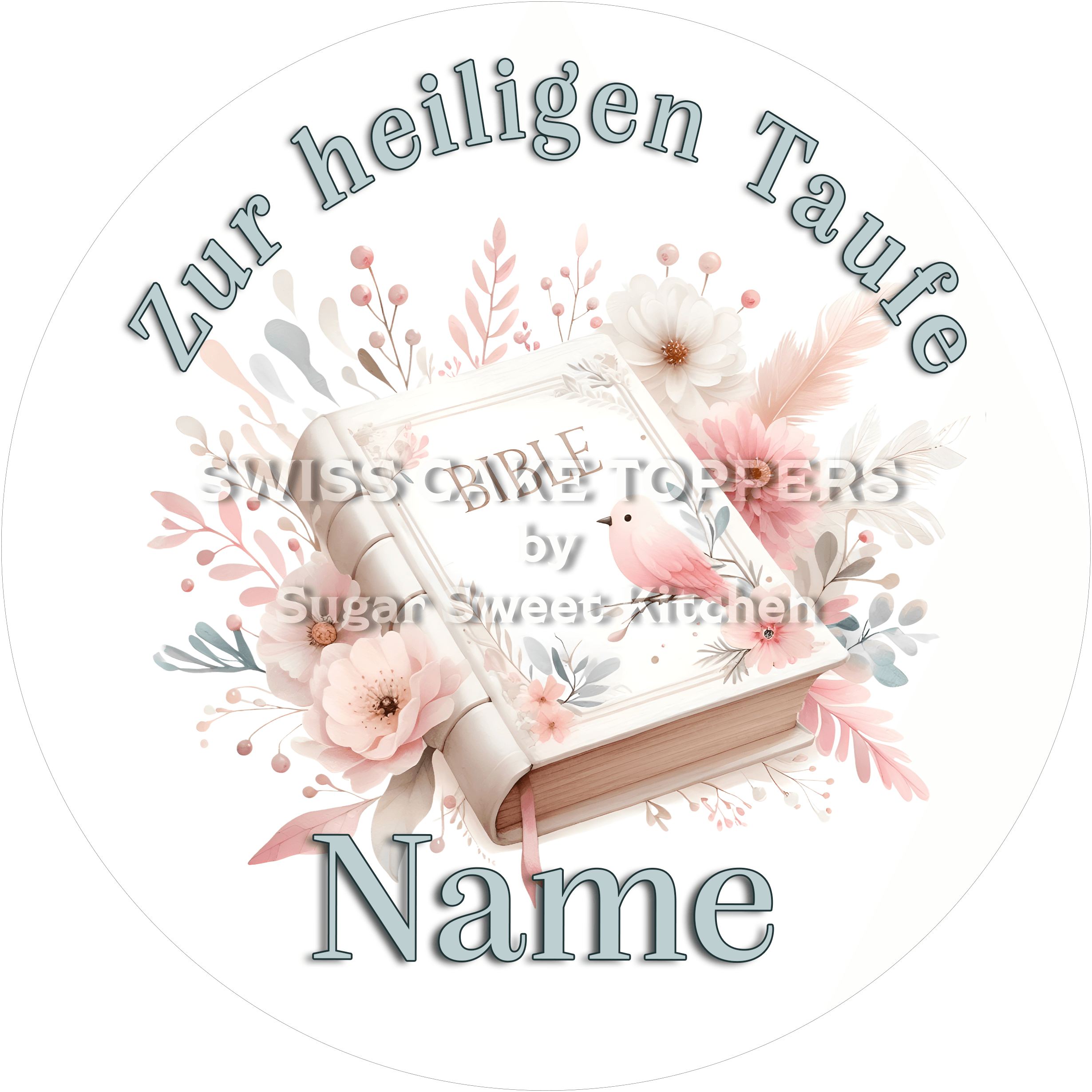 Wundervoller Tortenaufleger zur Taufe mit Namen - Fondant- Torten- & Cupcakeaufleger Sugar Sweet Kitchen