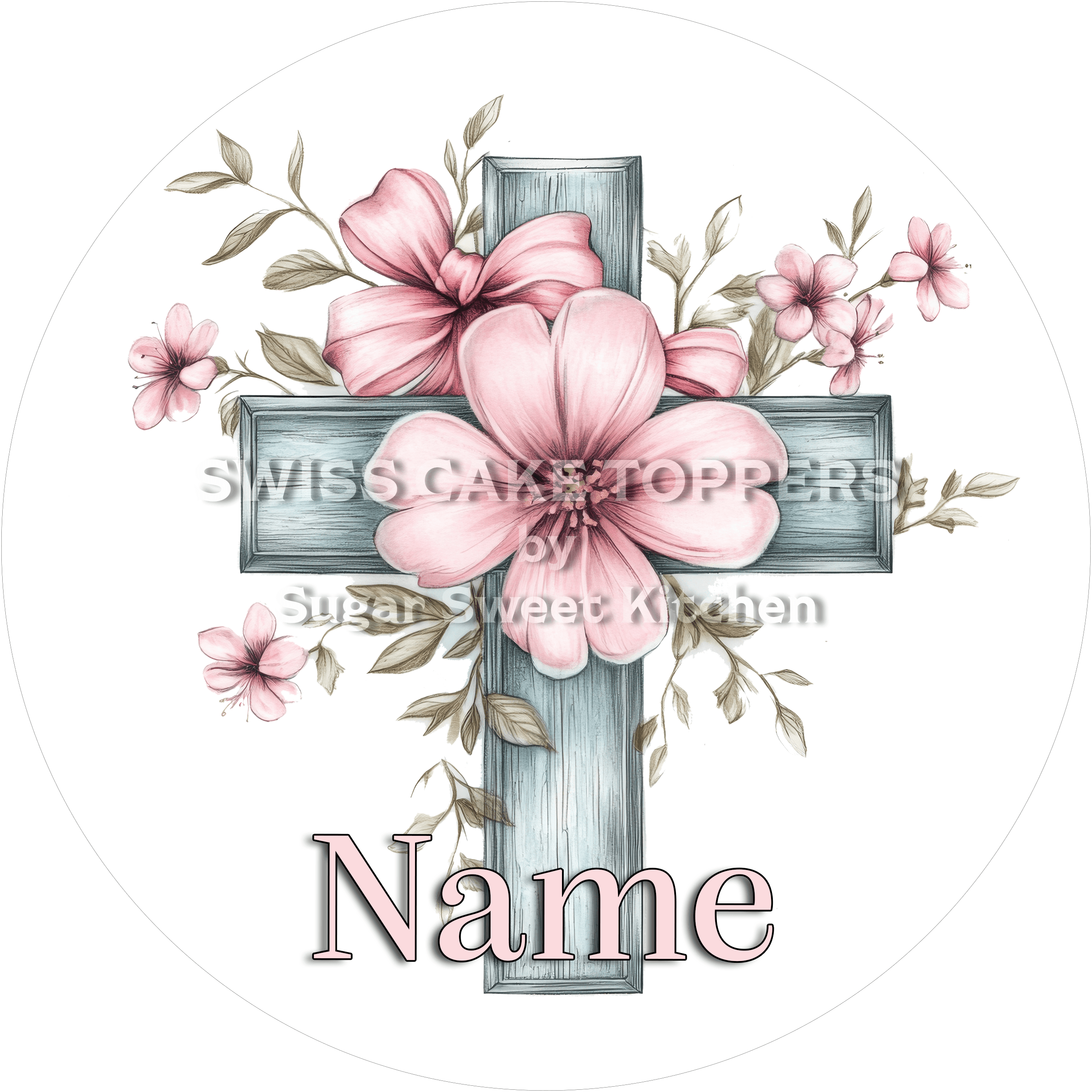 Eleganter Tortenaufleger zur Taufe mit Namen - Fondant- Torten- & Cupcakeaufleger Sugar Sweet Kitchen
