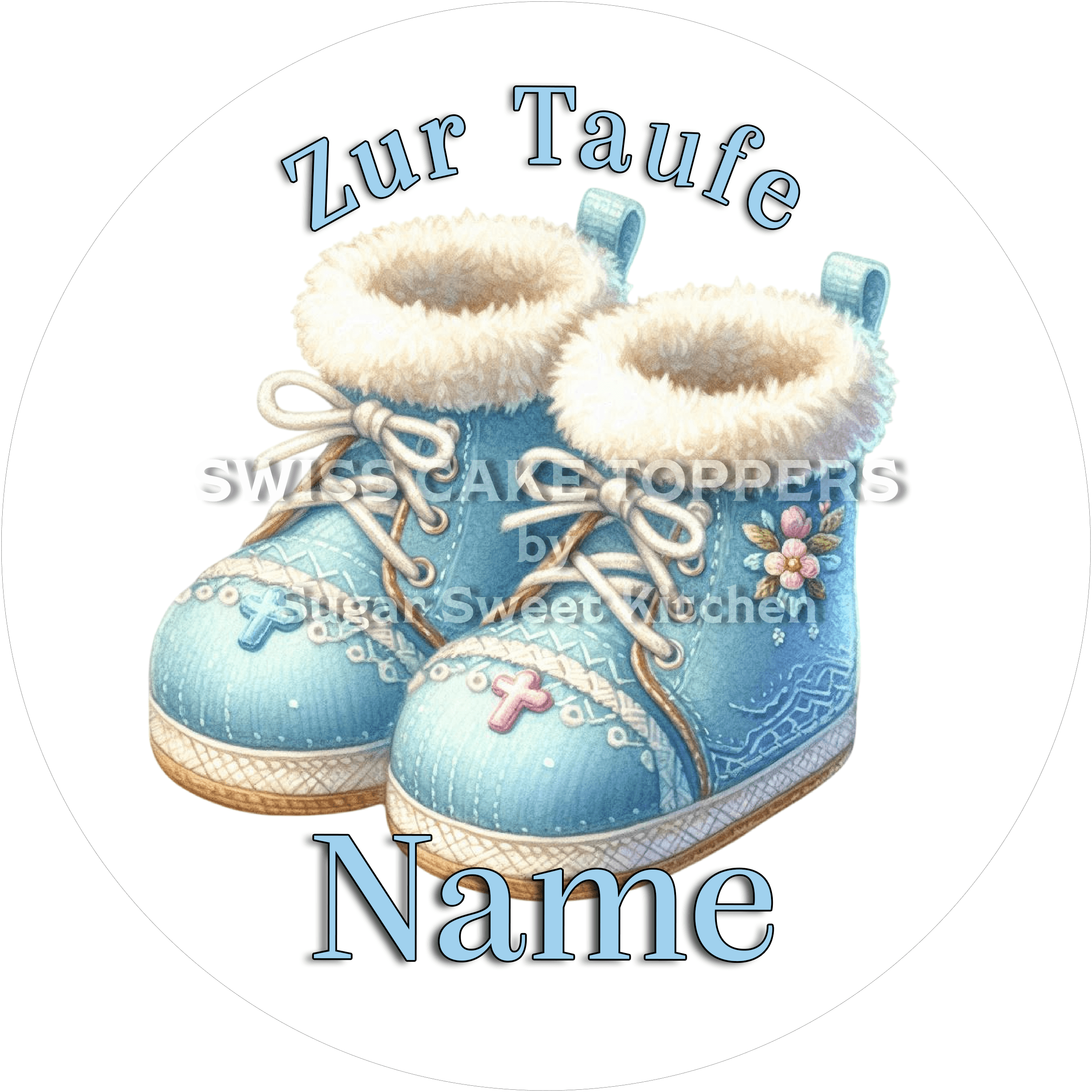 Süsser Tortenaufleger zur Taufe mit Namen - Fondant- Torten- & Cupcakeaufleger Sugar Sweet Kitchen