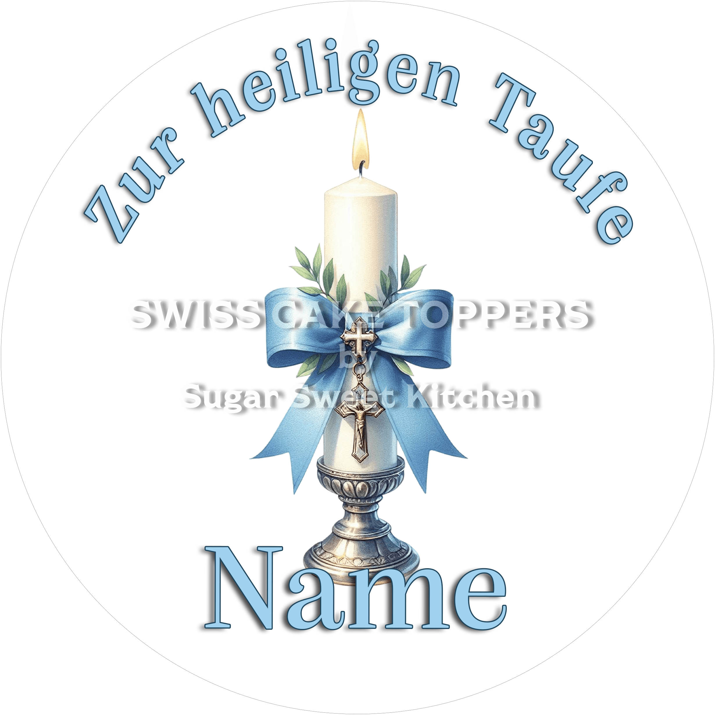 Individueller Tortenaufleger zur Taufe mit Namen - Fondant- Torten- & Cupcakeaufleger Sugar Sweet Kitchen