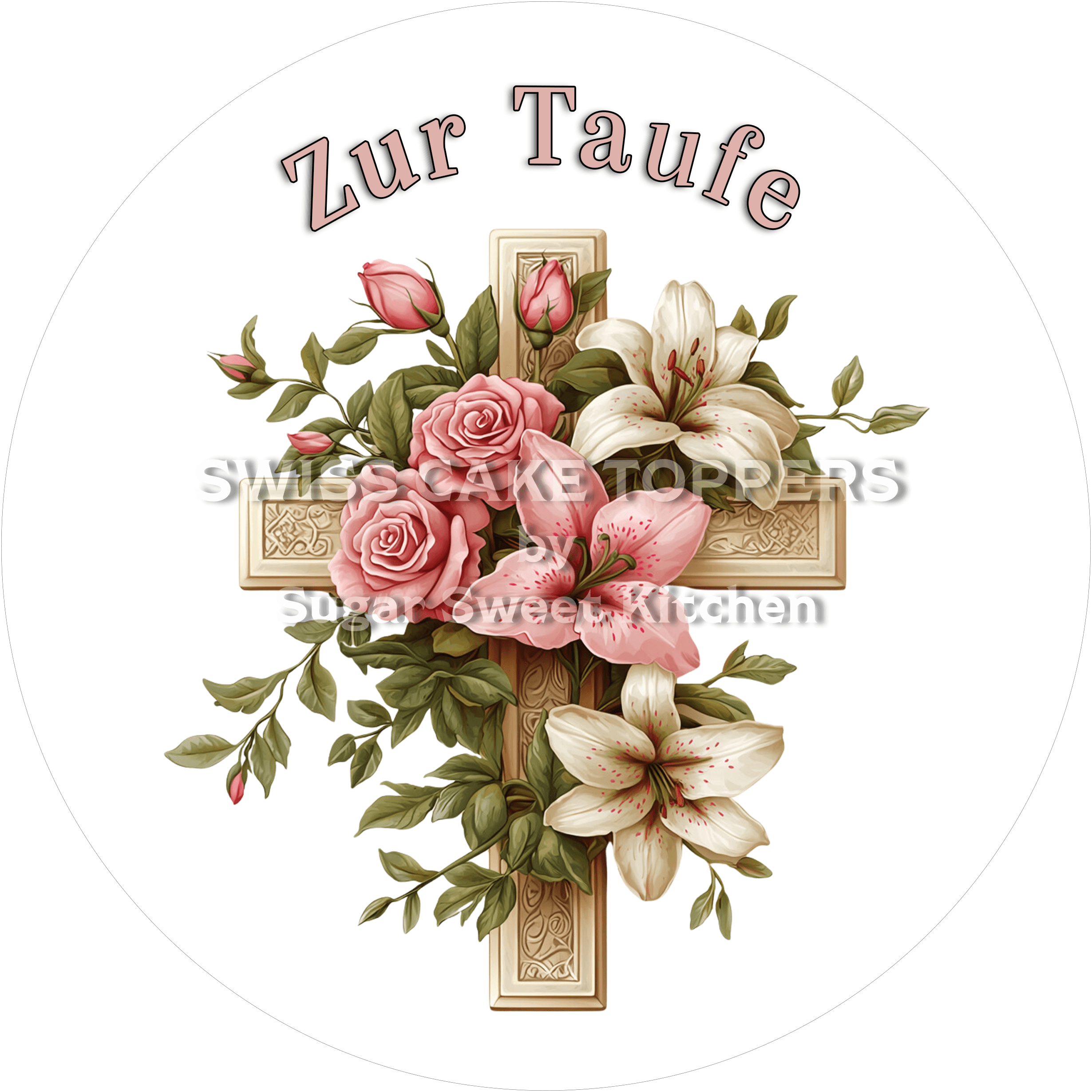 Exklusiver Tortenaufleger - Taufe 1 - personalisierbar - Fondant- Torten- & Cupcakeaufleger Sugar Sweet Kitchen