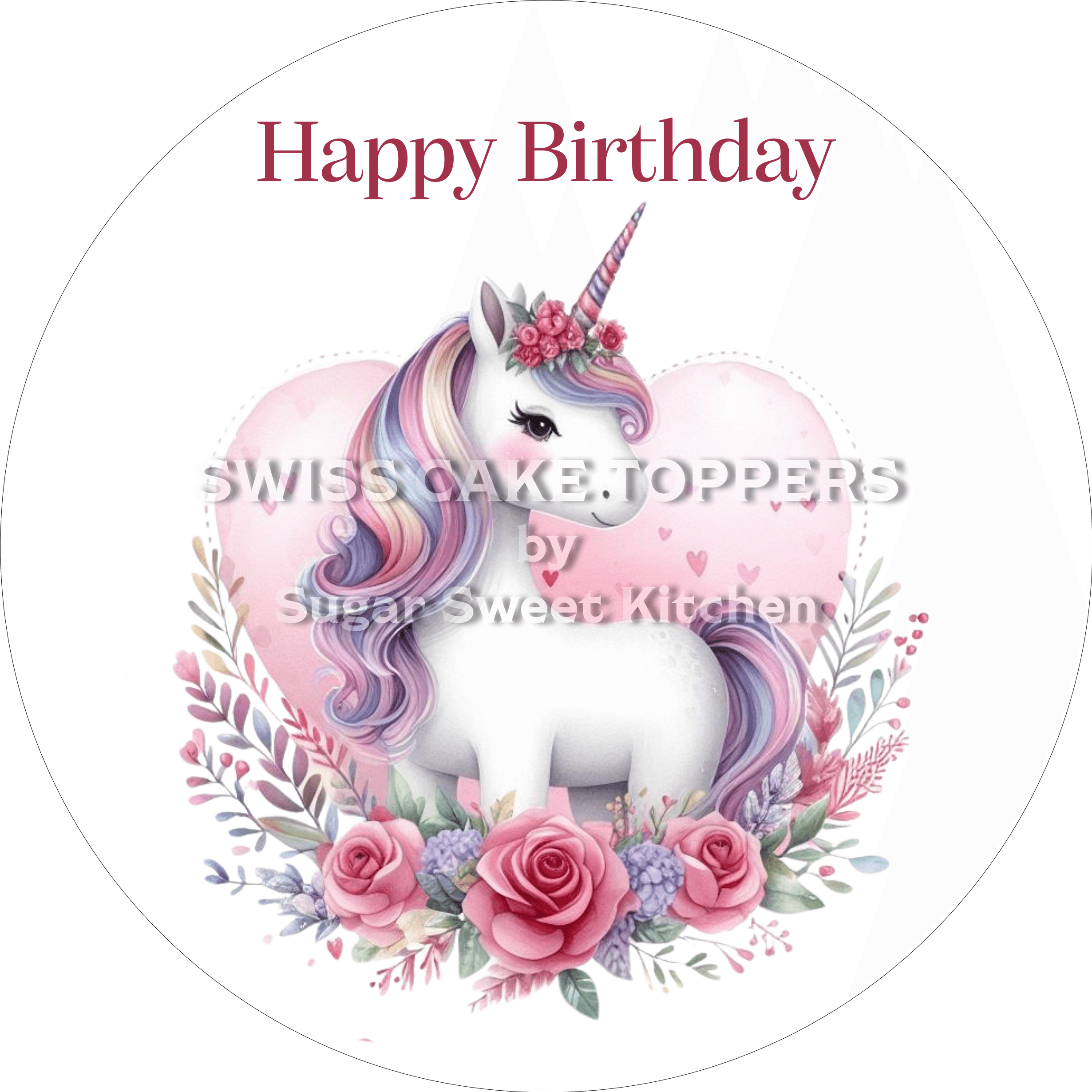 Tortenaufleger Geburtstag Einhorn 002 - essbar & personalisierbar - Fondant- Torten- Cupcakeaufleger Sugar Sweet Kitchen
