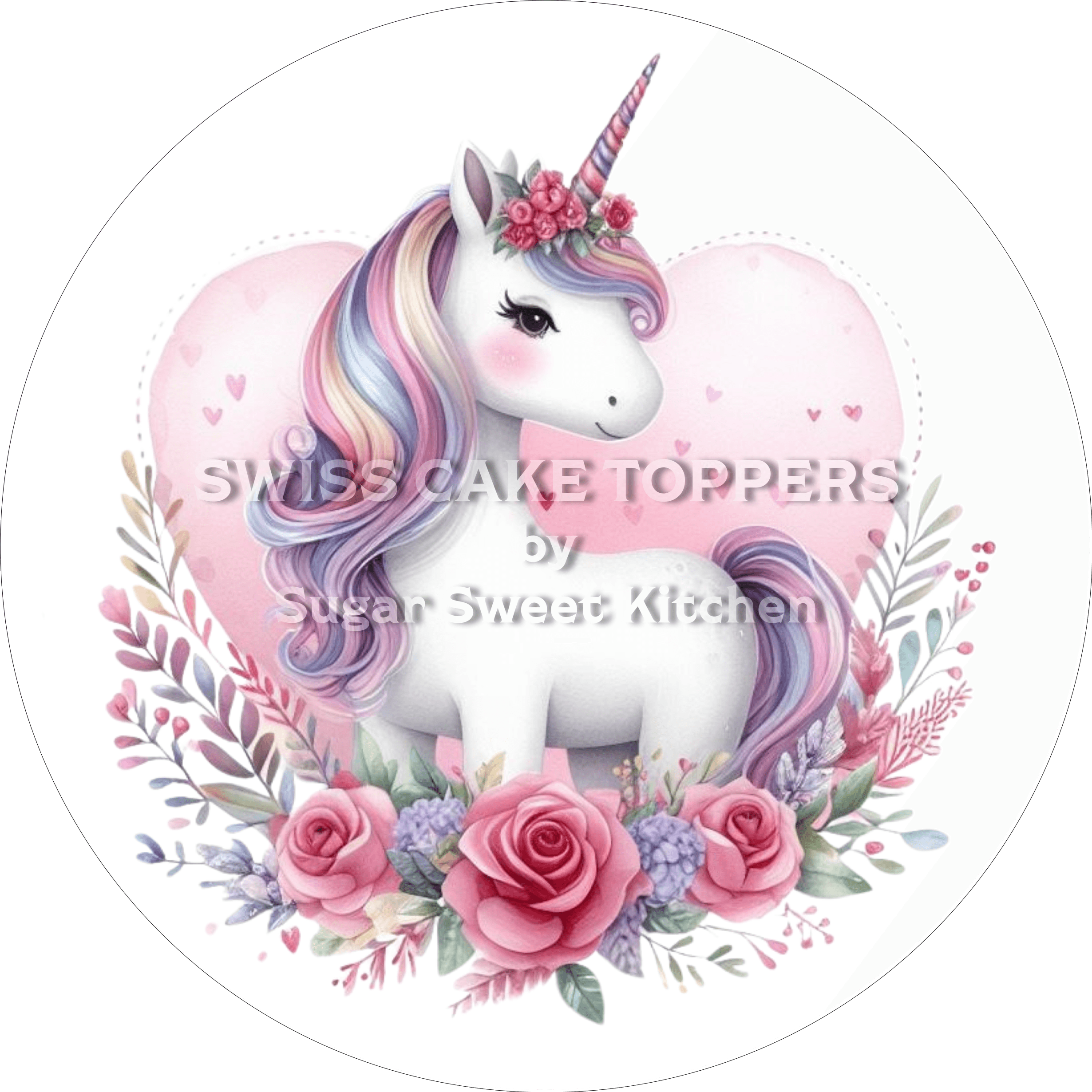 Tortenaufleger Einhorn - personalisierbar - Fondant- Torten- & Cupcakeaufleger Sugar Sweet Kitchen