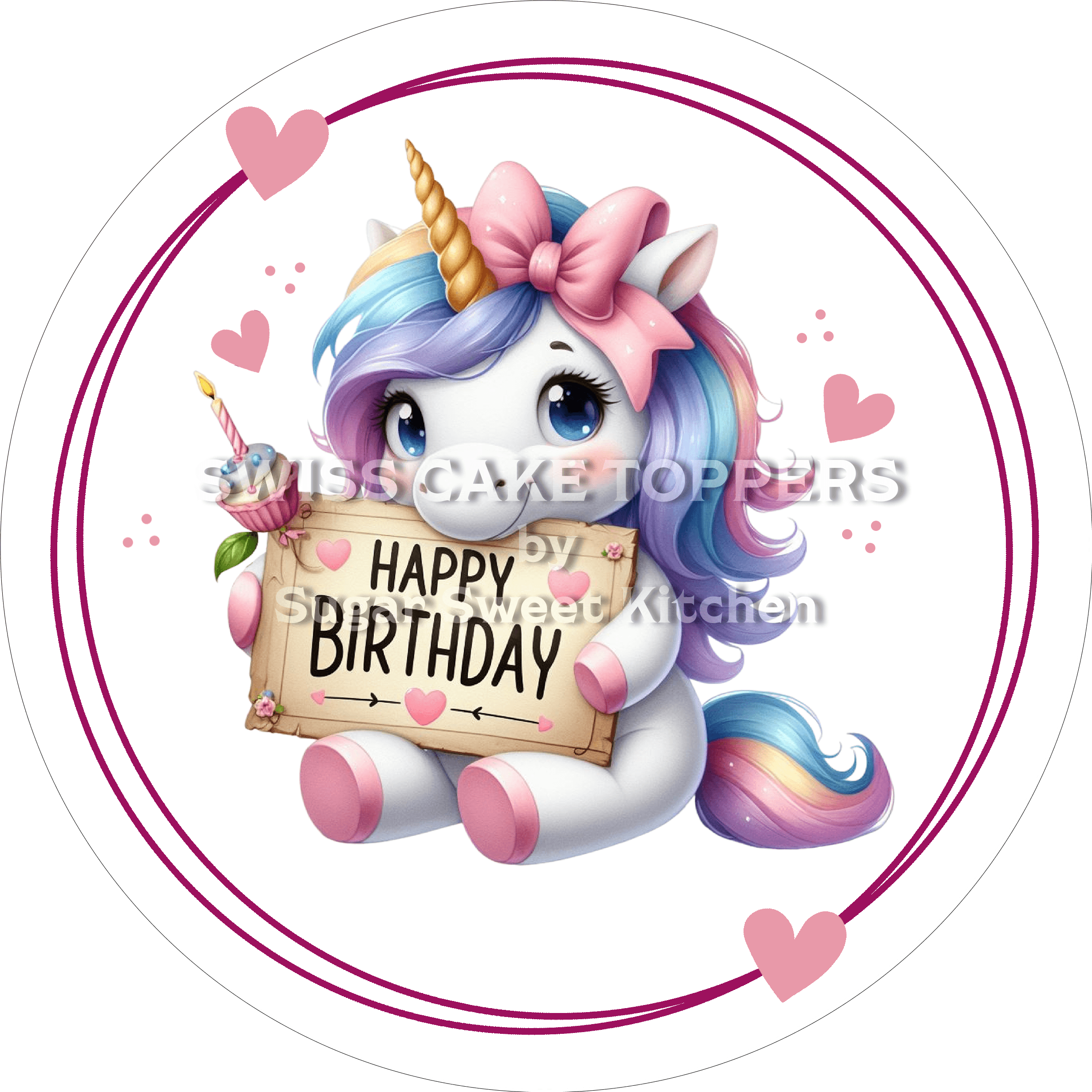Tortenaufleger Geburtstag Einhorn 003 - essbar & personalisierbar - Fondant- Torten- Cupcakeaufleger Sugar Sweet Kitchen