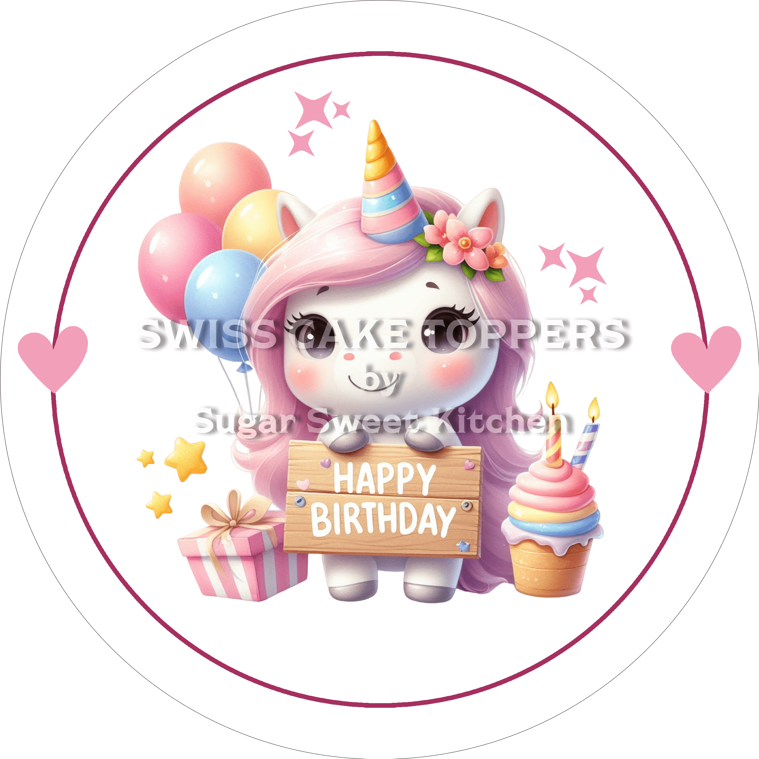 Tortenaufleger Geburtstag Einhorn 004 - essbar & personalisierbar - Fondant- Torten- Cupcakeaufleger Sugar Sweet Kitchen