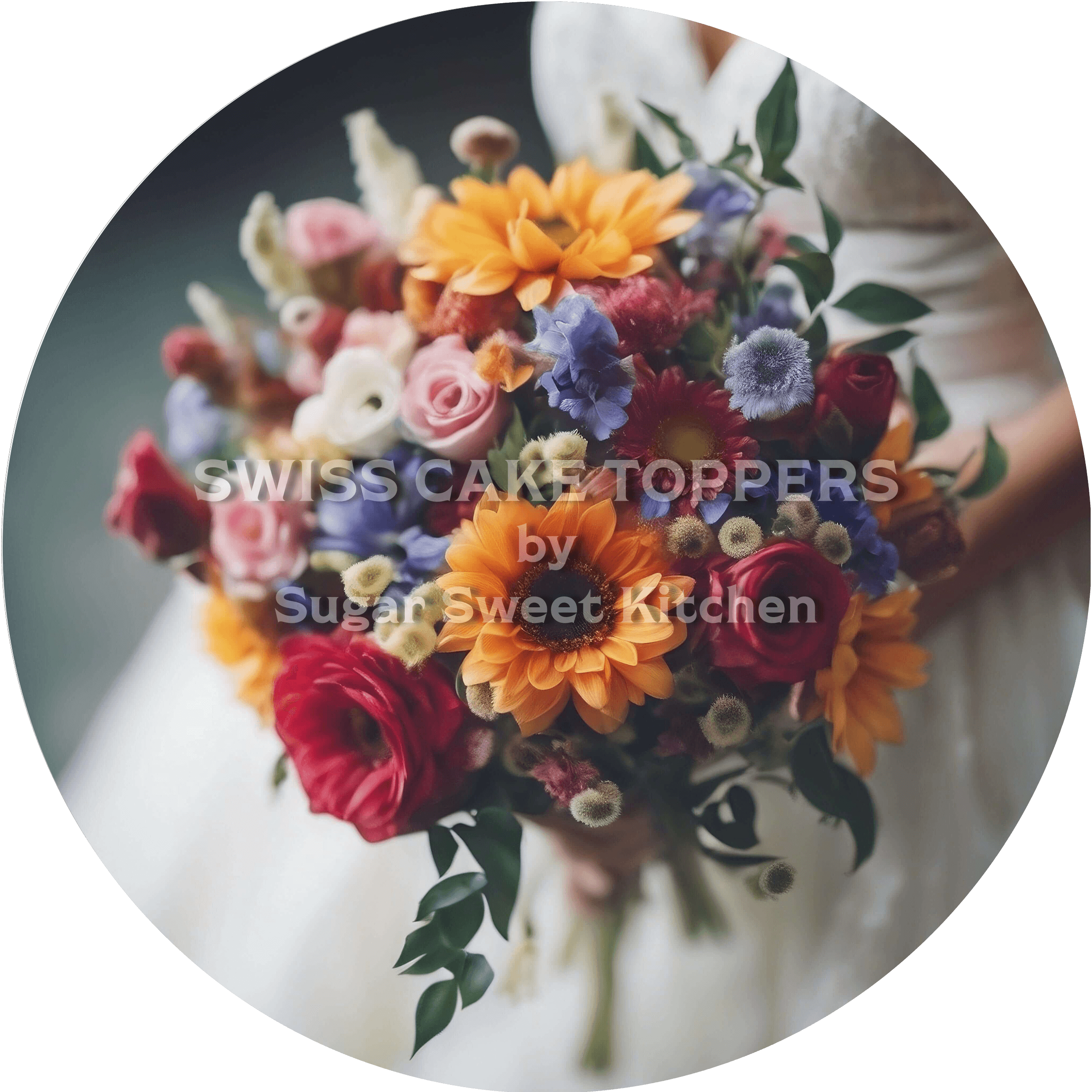 Wedding Vibes Tortenaufleger ’Brautstrauss1’’ - personalisierbar - Fondant- Torten- & Cupcakeaufleger Sugar Sweet