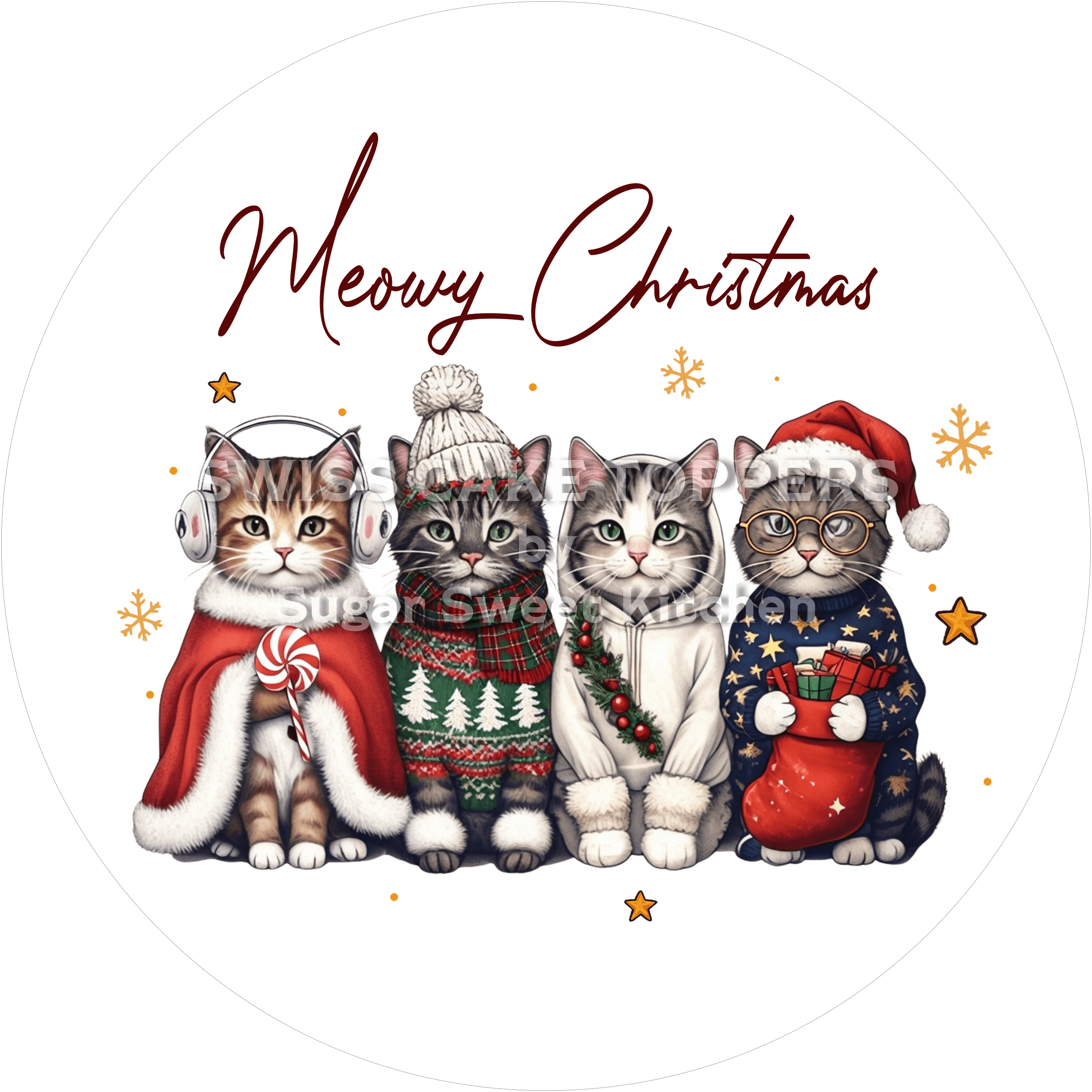 Katzen Weihnachts-Tortenaufleger15 - personalisierbar - Fondant- Torten- & Cupcakeaufleger Sugar Sweet Kitchen
