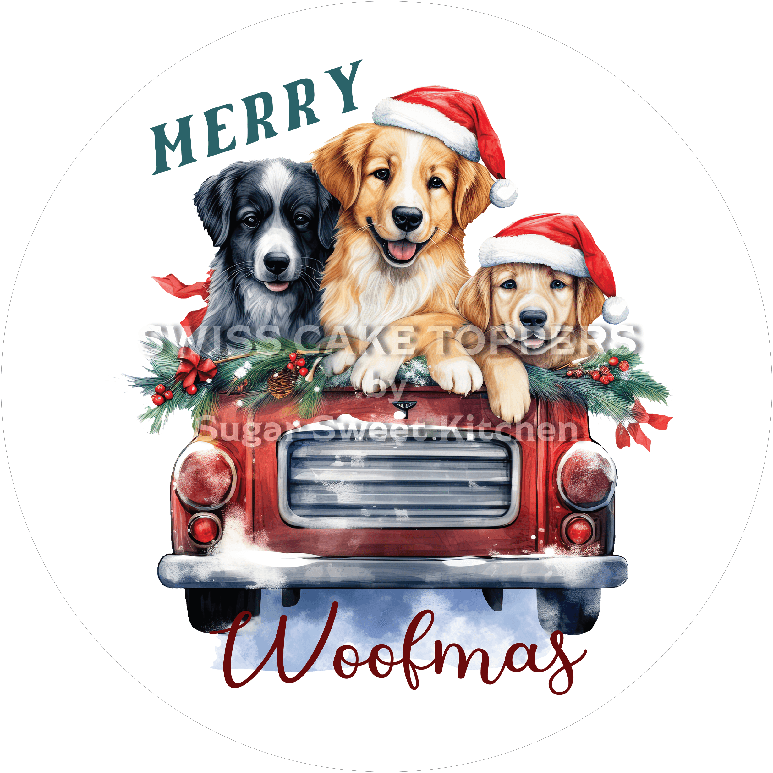 Hunde Weihnachts-Tortenaufleger19 - personalisierbar - Fondant- Torten- & Cupcakeaufleger Sugar Sweet Kitchen