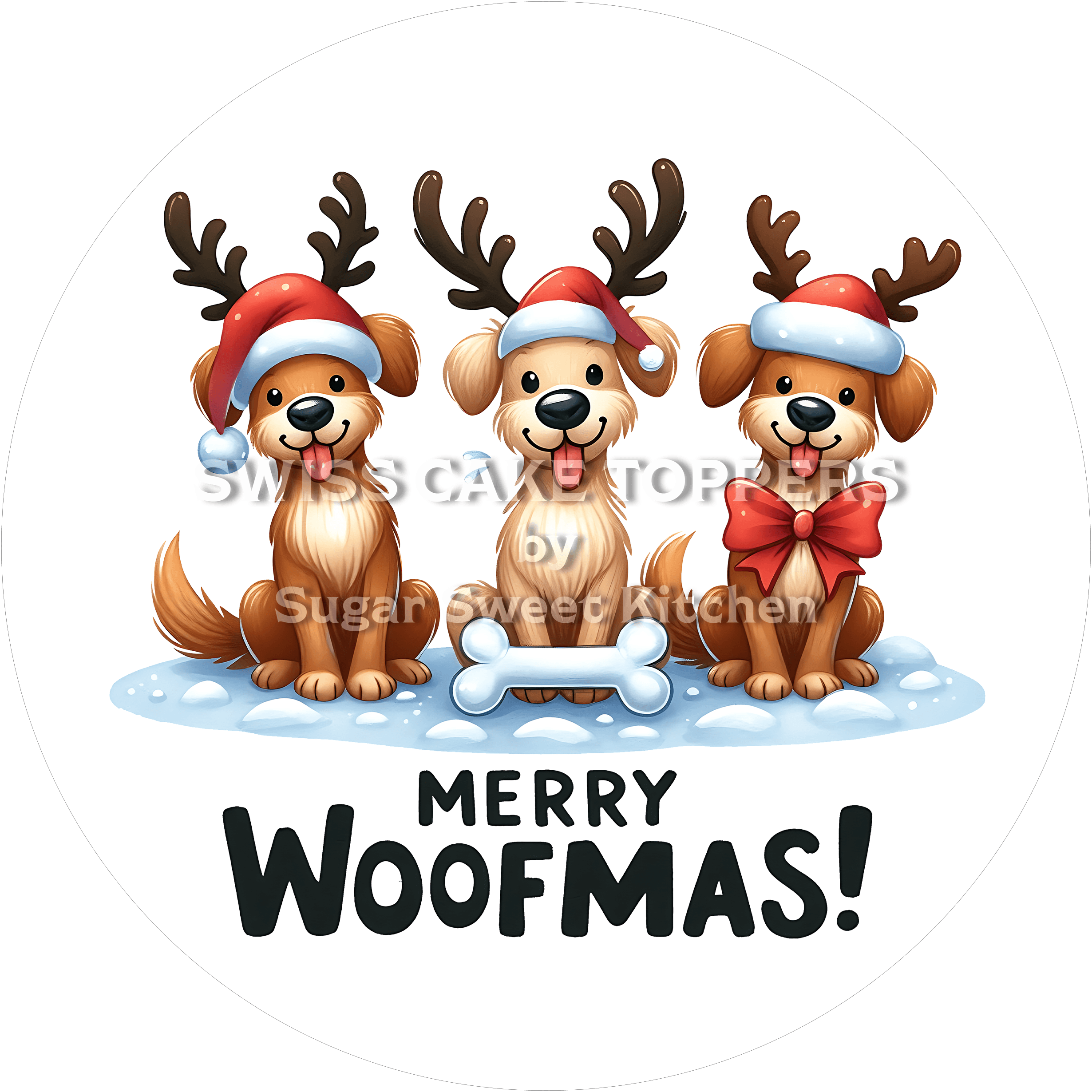 Hunde Weihnachts-Tortenaufleger20 - personalisierbar - Fondant- Torten- & Cupcakeaufleger Sugar Sweet Kitchen