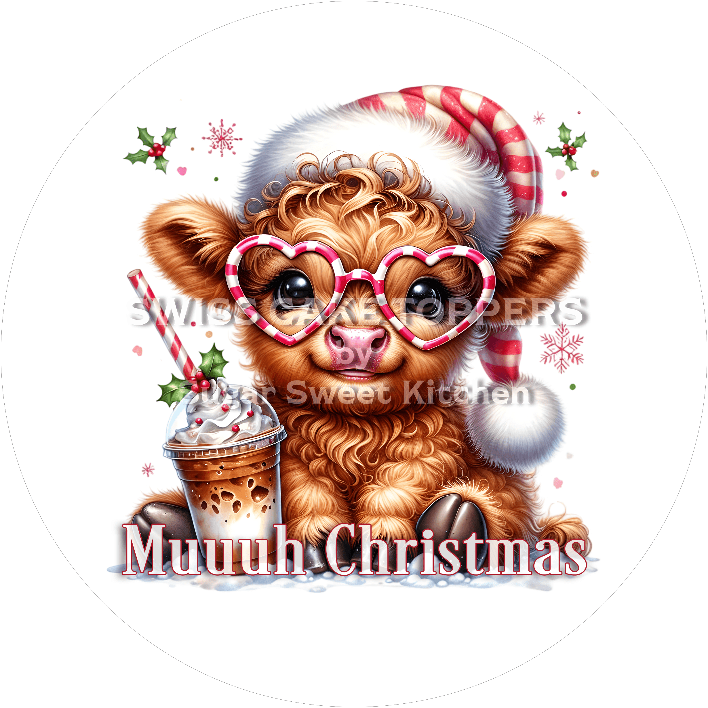 Süsser Weihnachts-Tortenaufleger - Cow4 - personalisierbar - Fondant- Torten- & Cupcakeaufleger Sugar Sweet Kitchen