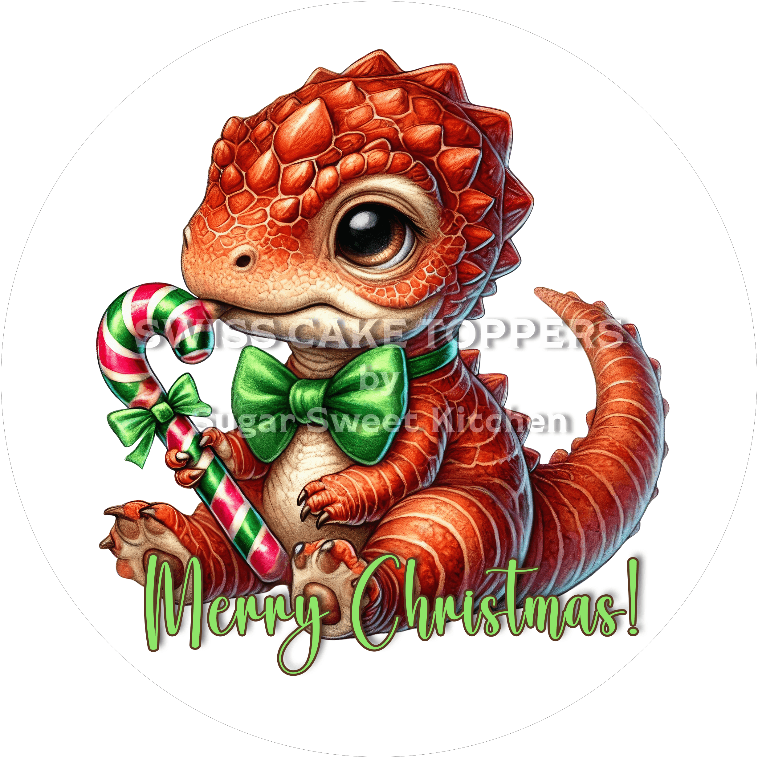 Süsser Weihnachts-Tortenaufleger - Dino13 - personalisierbar - Fondant- Torten- & Cupcakeaufleger Sugar Sweet Kitchen