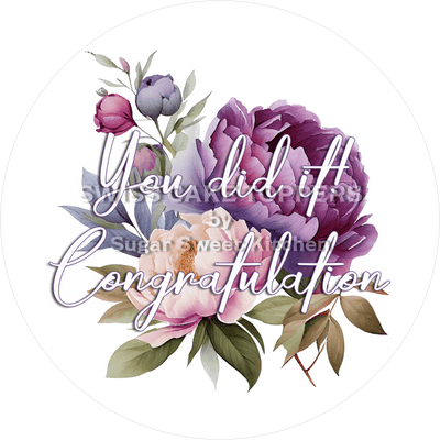 Abschluss- & Prüfungs-Tortenaufleger - Flower10 - personalisierbar